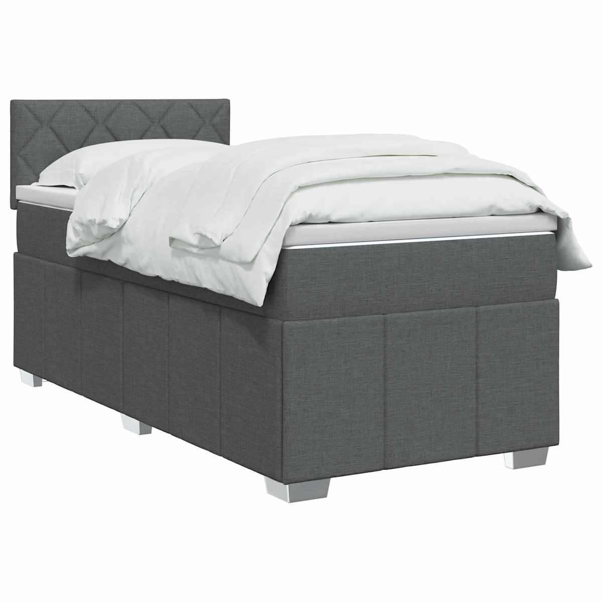 Box Spring Seng med Madras og LED Mørkegrå 90 x 190 cm Stof - Billede 3
