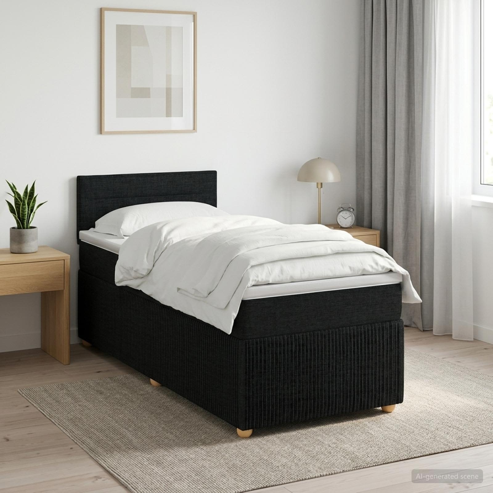 Континентално легло с матрак Черно 90 x 190 cm Текстил