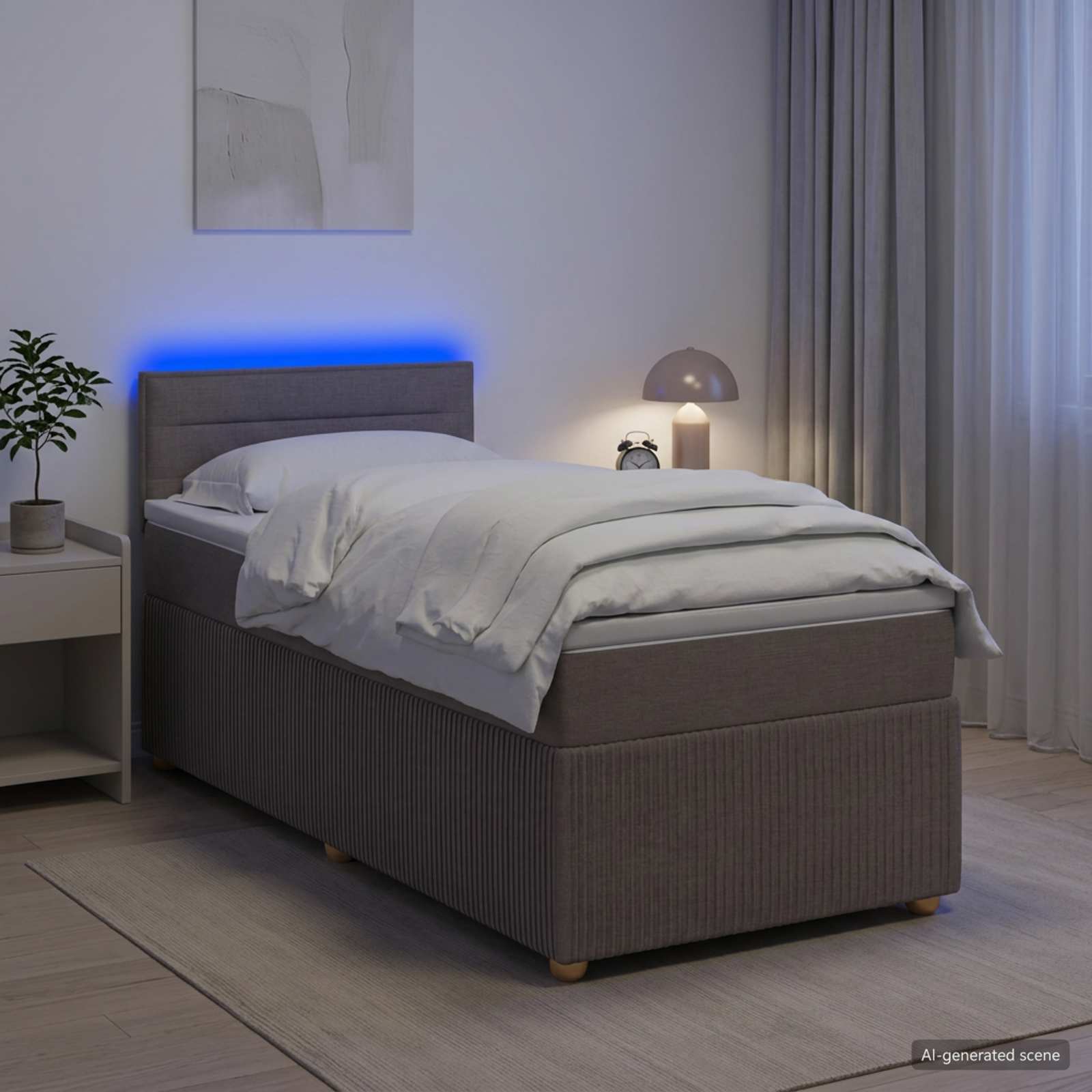 Postelja boxspring z vzmetnico Taupe 90 x 190 cm Blago