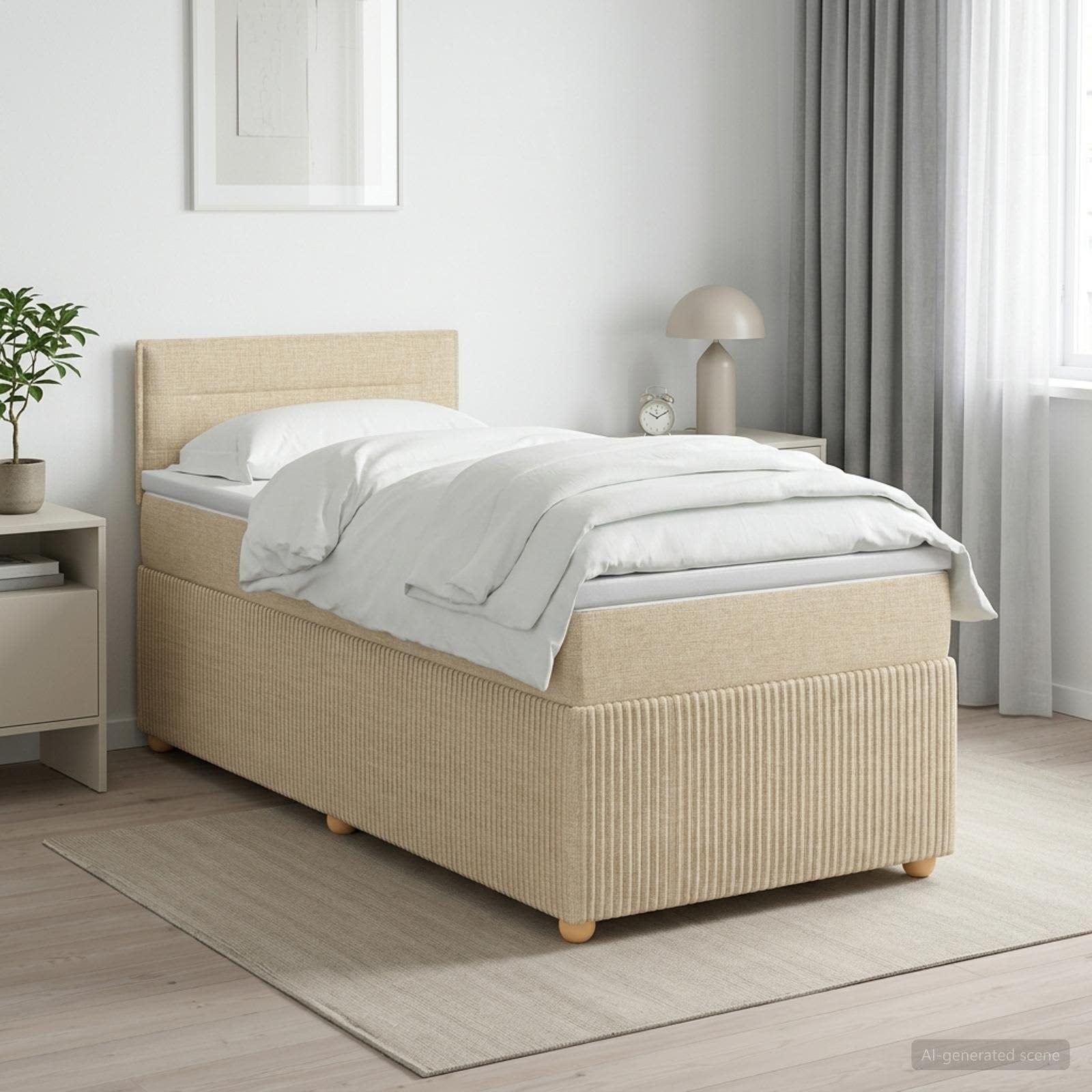 Postelja boxspring z vzmetnico Krem 90 x 200 cm Blago