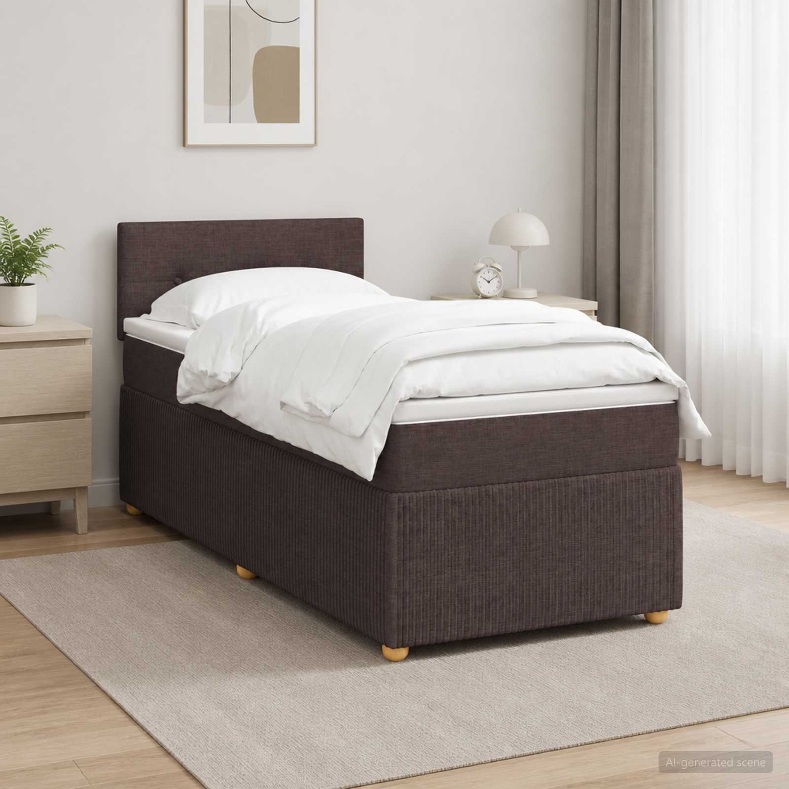 Континентално легло с матрак Тъмен кафяв 90 x 190 cm Текстил
