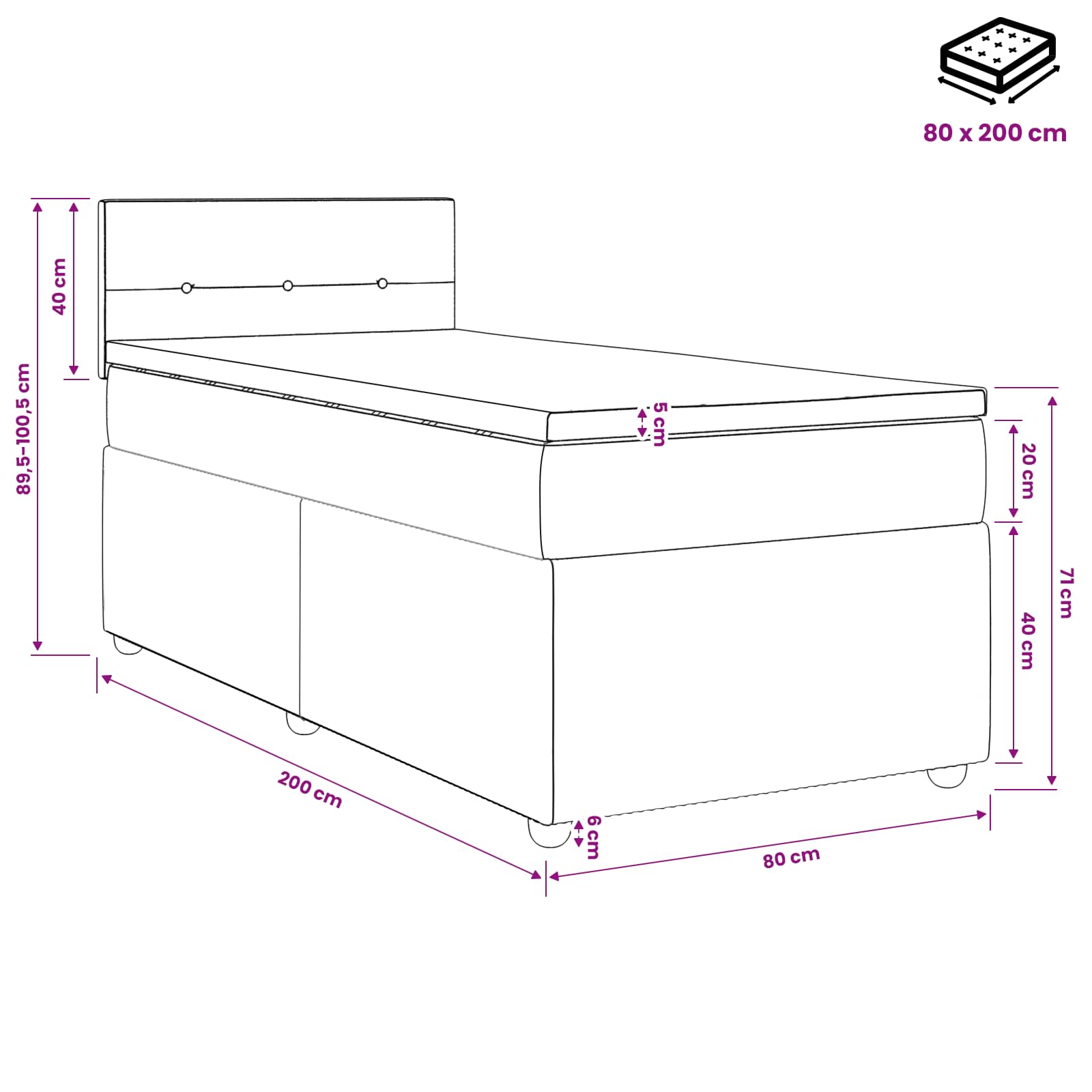 Postelja boxspring z vzmetnico Taupe 80 x 200 cm Blago