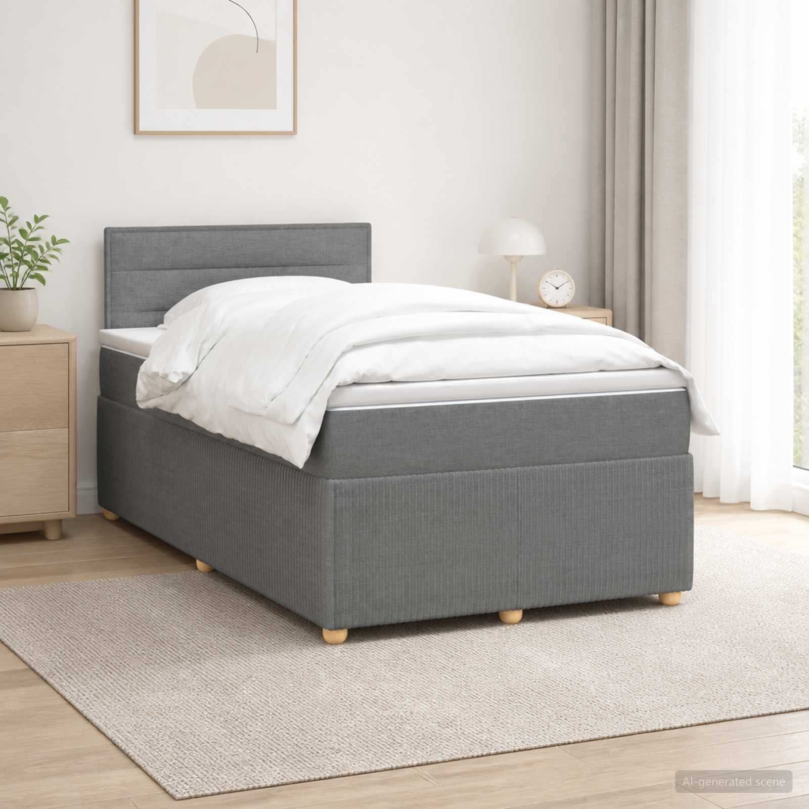 vidaXL Boxspringbed met matras Donkergrijs 120 x 200 cm Stof, foto 4