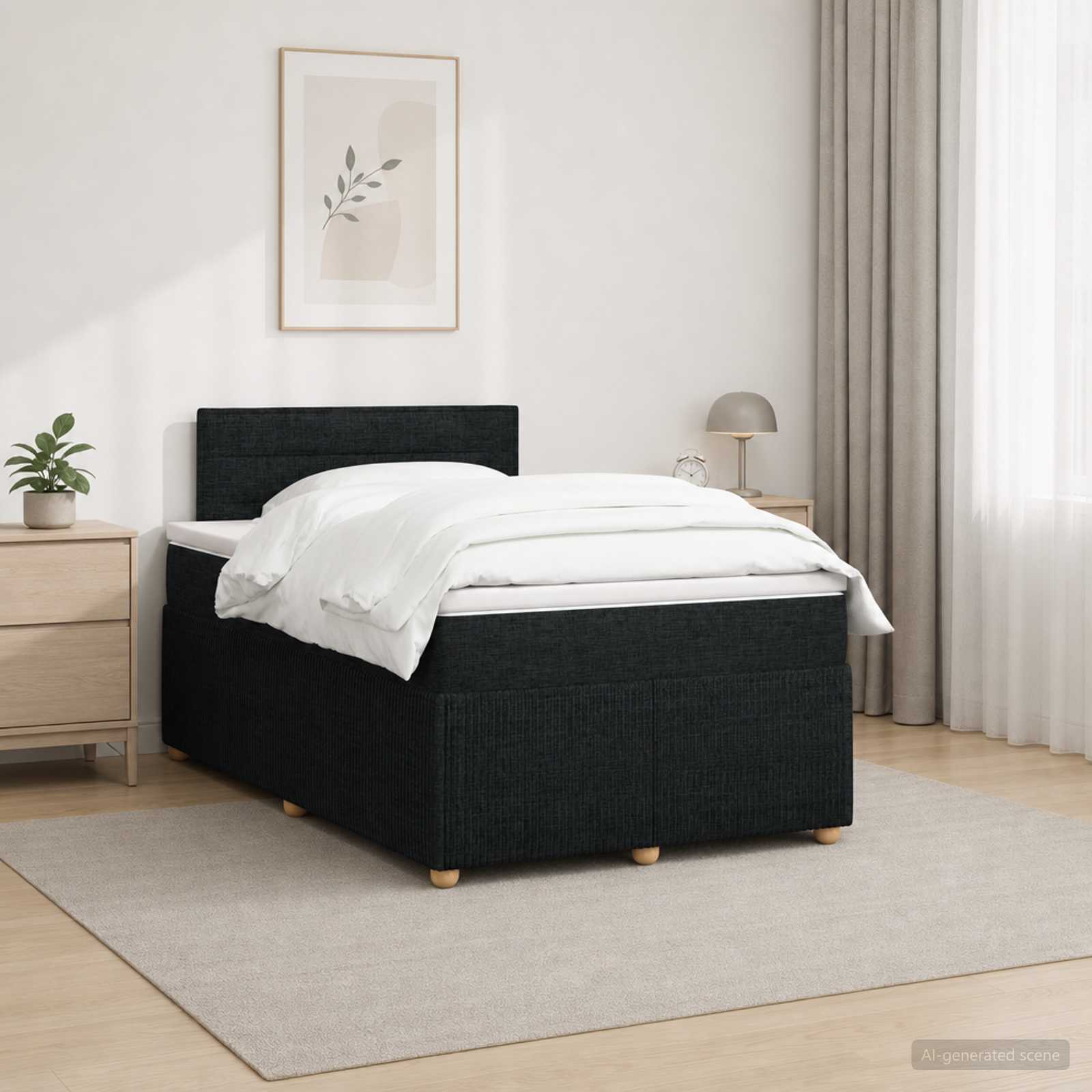 Континентално легло с матрак Черно 120 x 190 cm Текстил