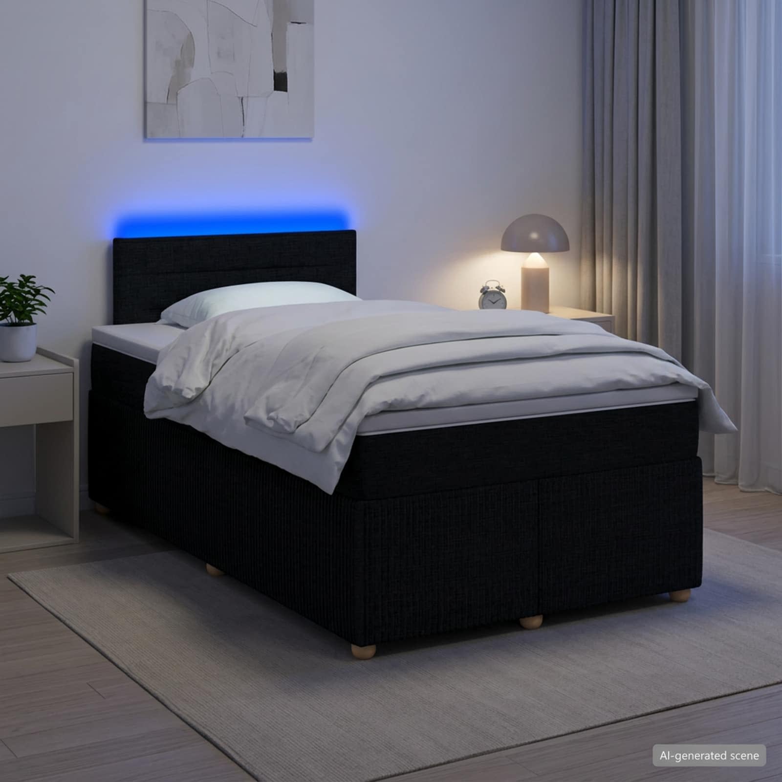 Boksmadras seng med topmadras og justerbar hovedgavl 120 x 200 cm - sort stof