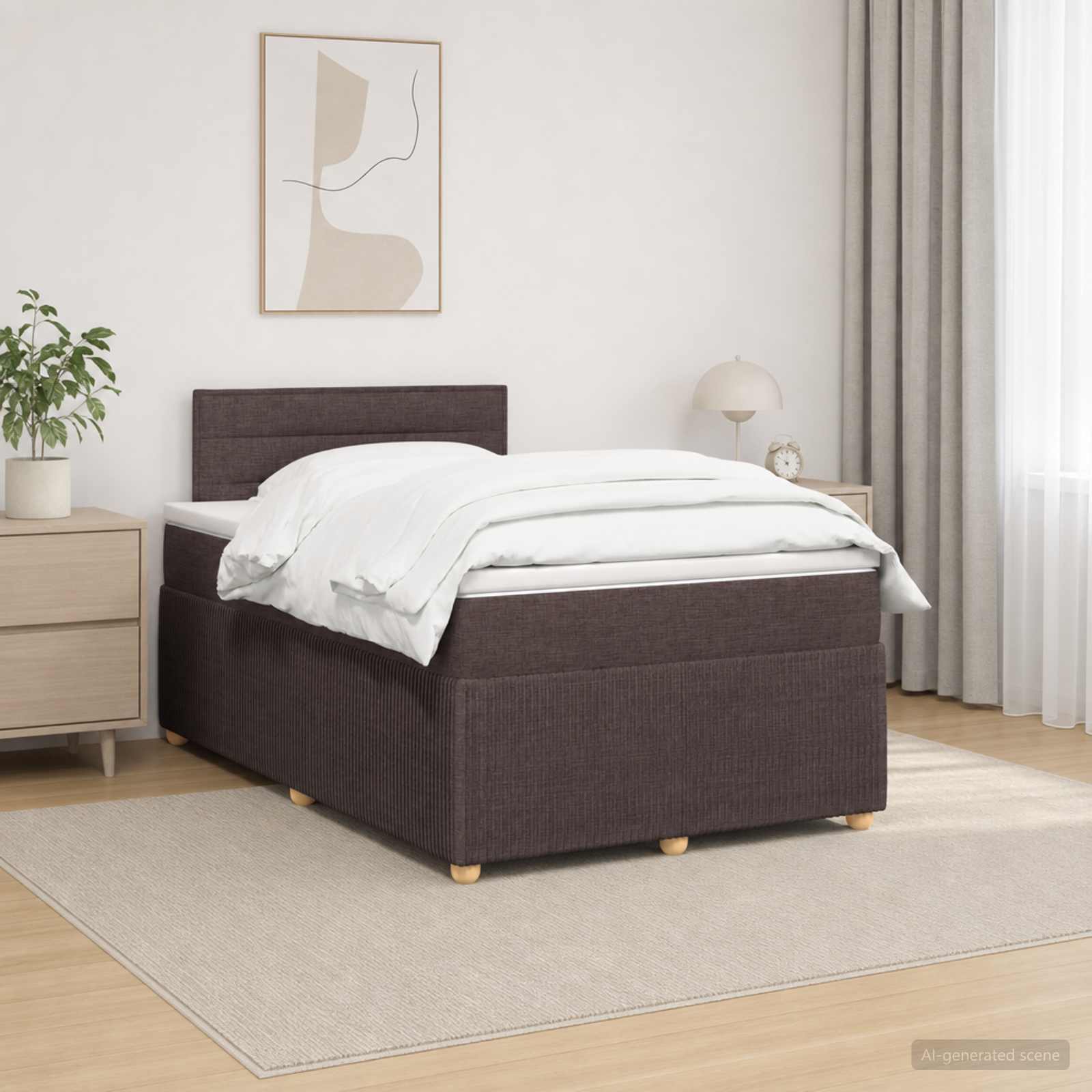 Postelja boxspring z vzmetnico Temno rjava 120 x 200 cm Blago