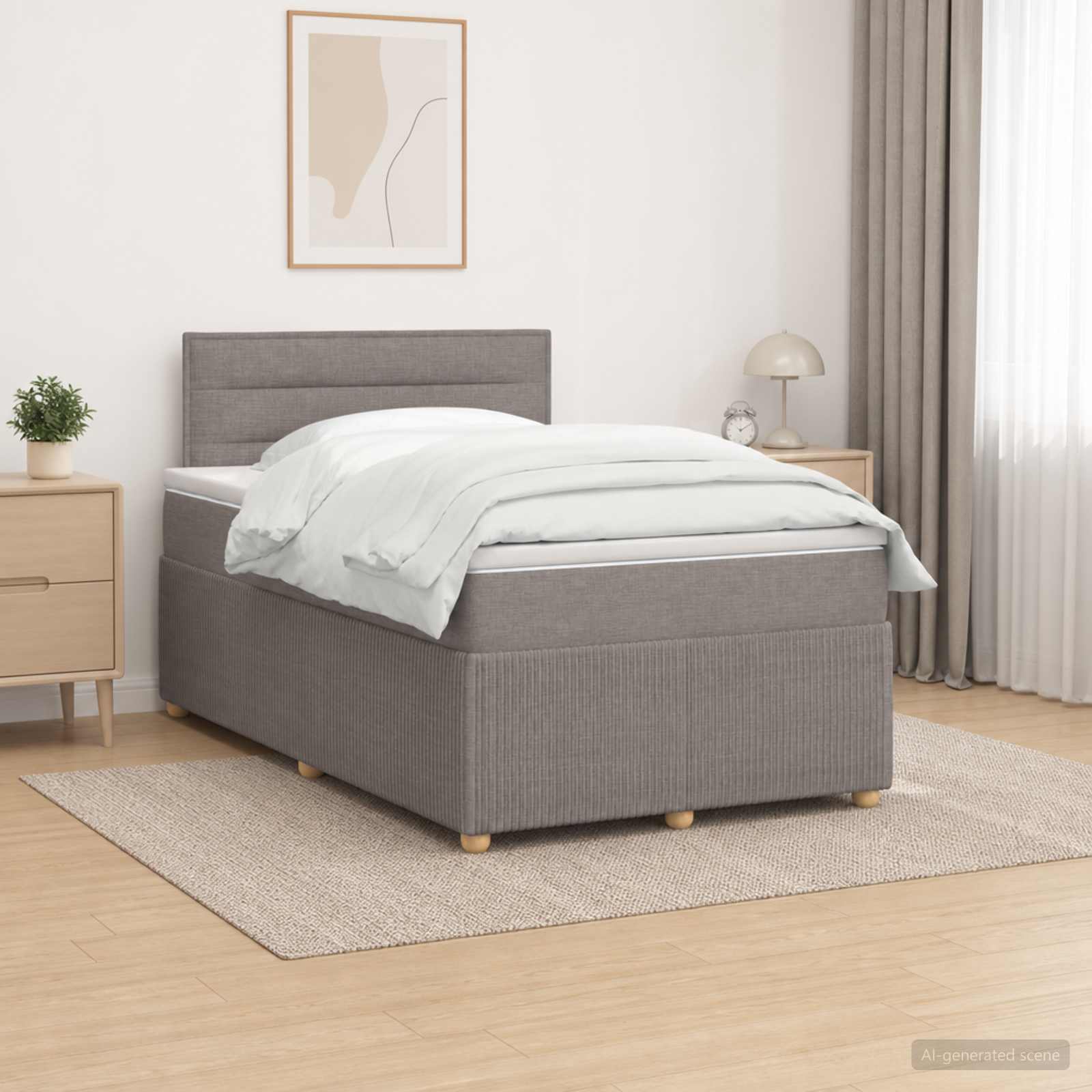 Postelja boxspring z vzmetnico Taupe 120 x 190 cm Blago