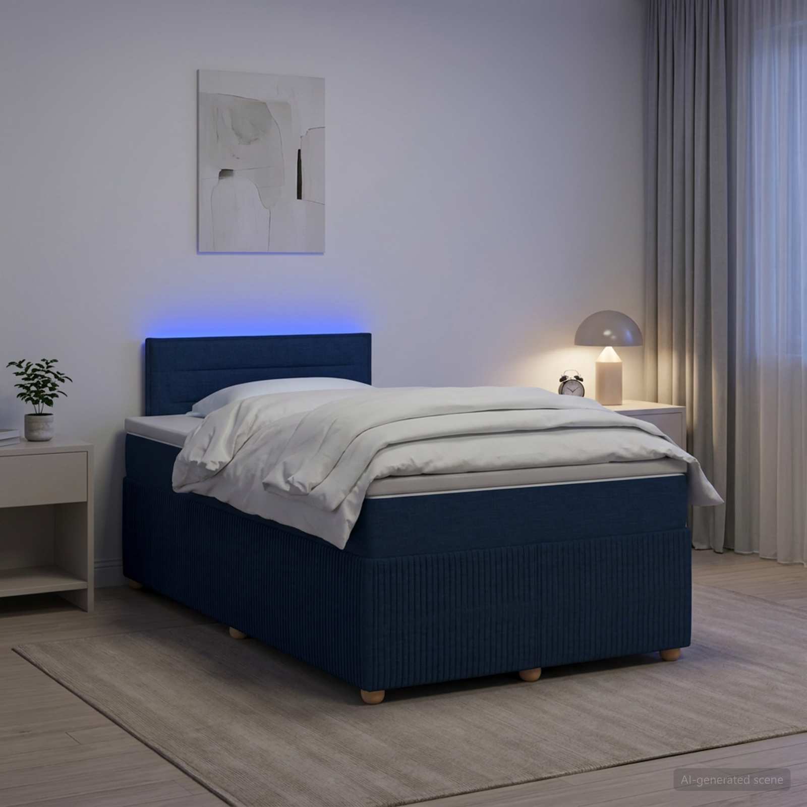Postelja boxspring z vzmetnico Modra 120 x 200 cm Blago