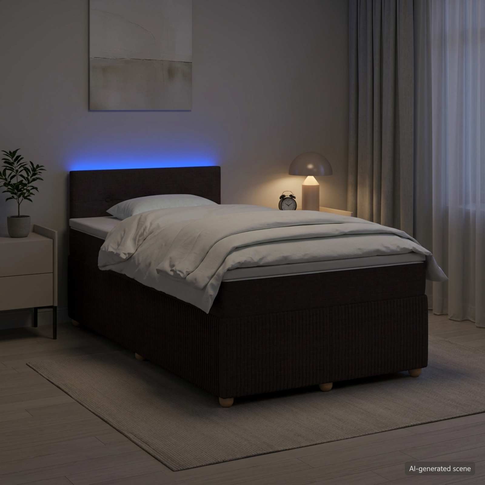 Boksmadras seng med topmadras og LED lys 120 x 200 cm - mørk brun