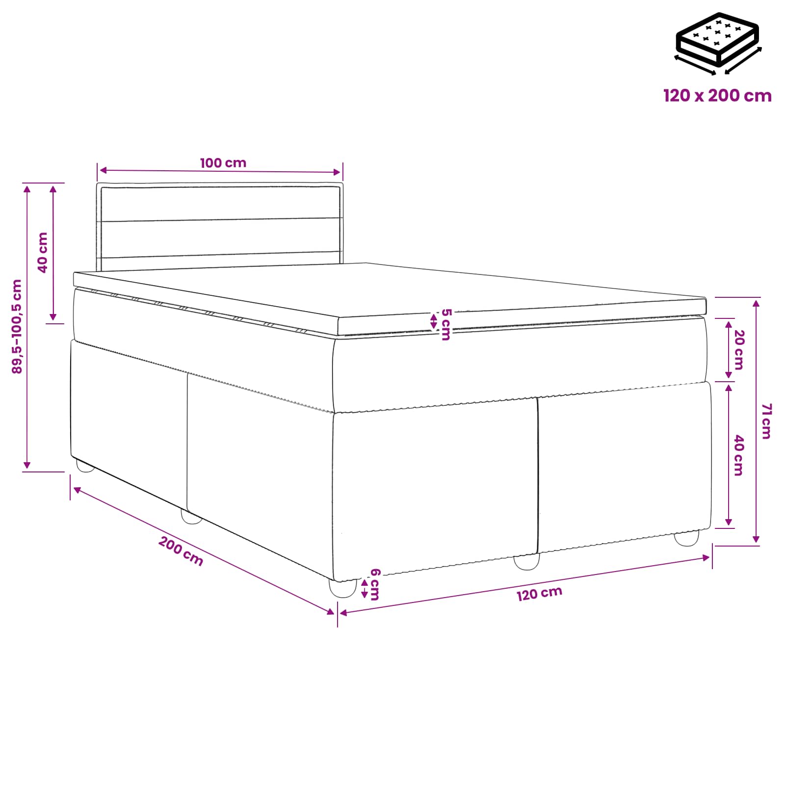 Postelja boxspring z vzmetnico Temno rjava 120 x 200 cm Blago