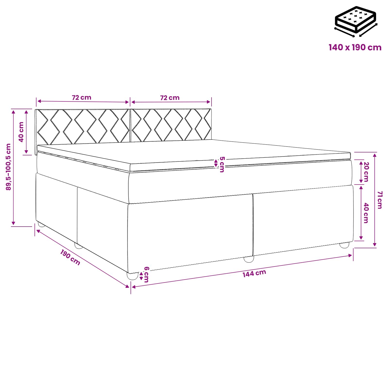 Postelja boxspring z vzmetnico Črna 140 x 190 cm Blago