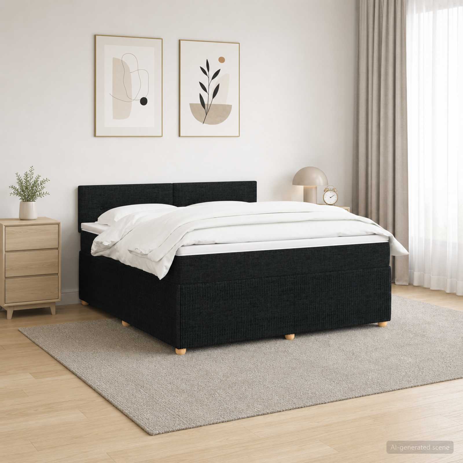 vidaXL Boxmadras med topmadras med hovedgærde Sort 160 x 200 cm Stof