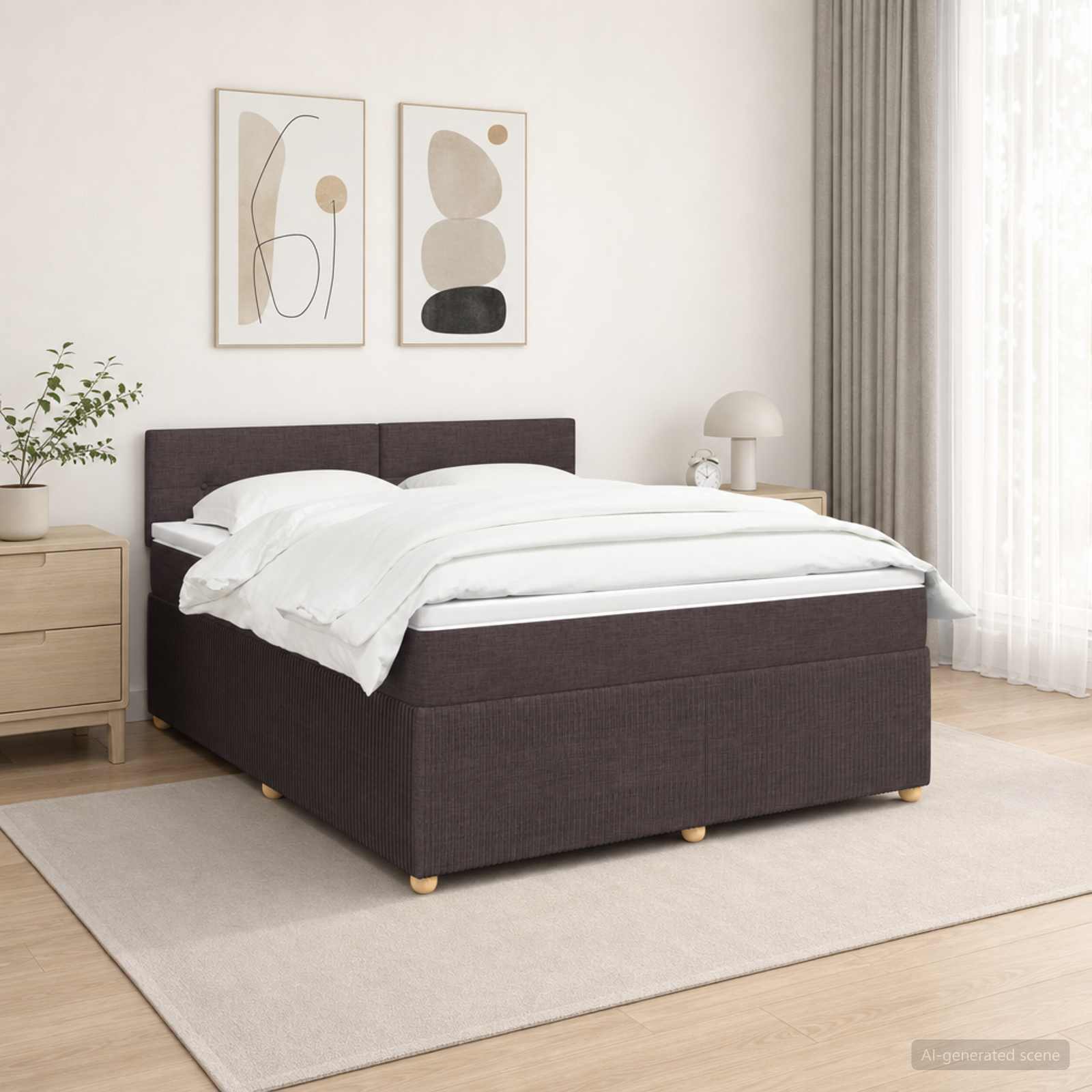 Postelja boxspring z vzmetnico Temno rjava 140 x 190 cm Blago