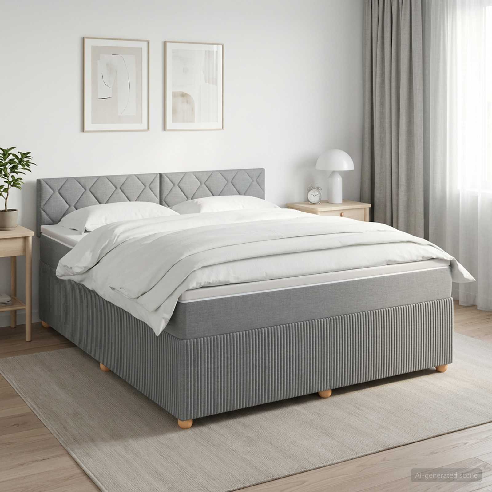 Postelja boxspring z vzmetnico Svetlo siva 160 x 200 cm Blago