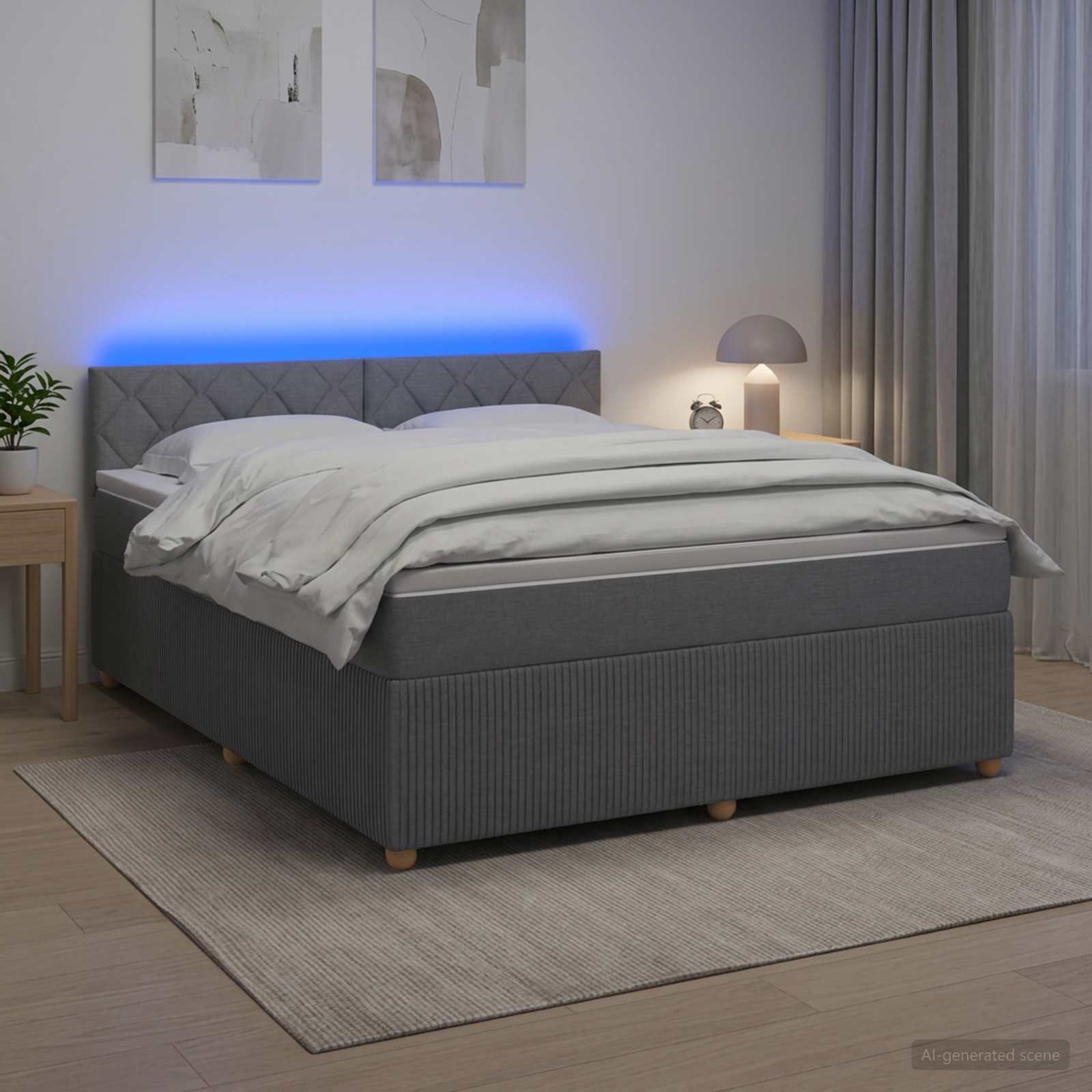 Boksmadras seng med topmadras og LED lysegrå 140 x 200 cm