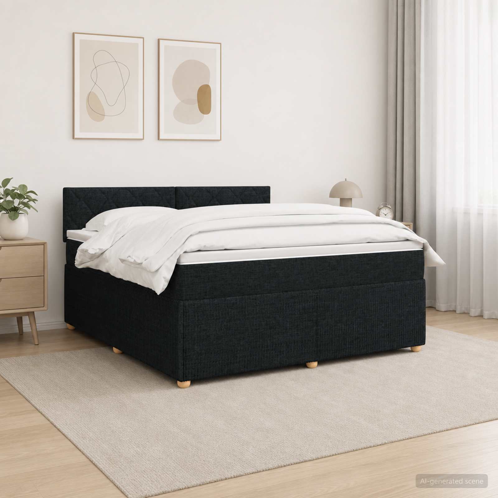 Континентално легло с матрак Черно 180 x 200 cm Текстил