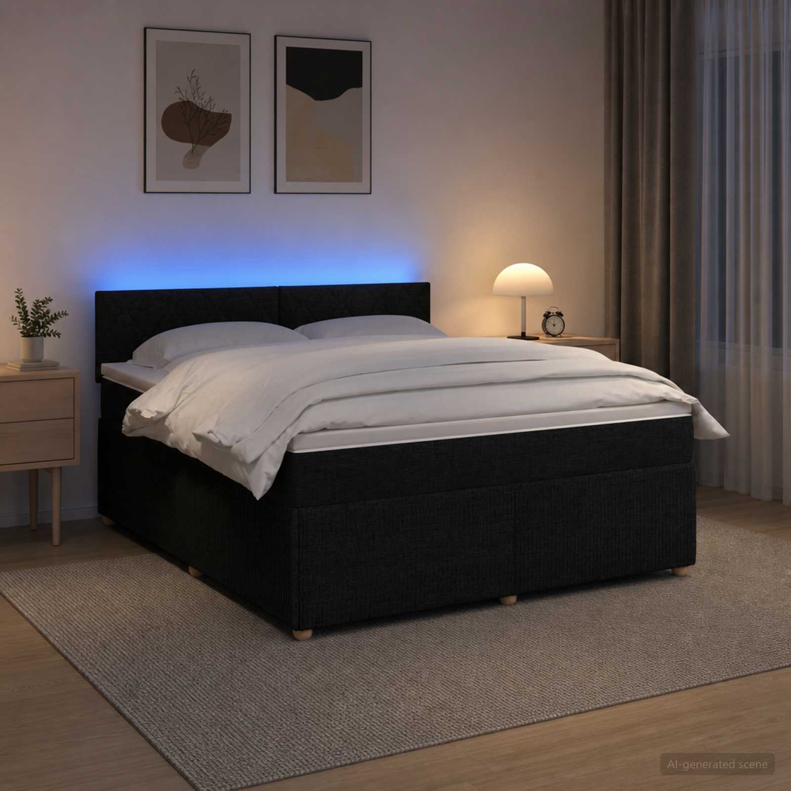 Postelja boxspring z vzmetnico Črna 180 x 200 cm Blago