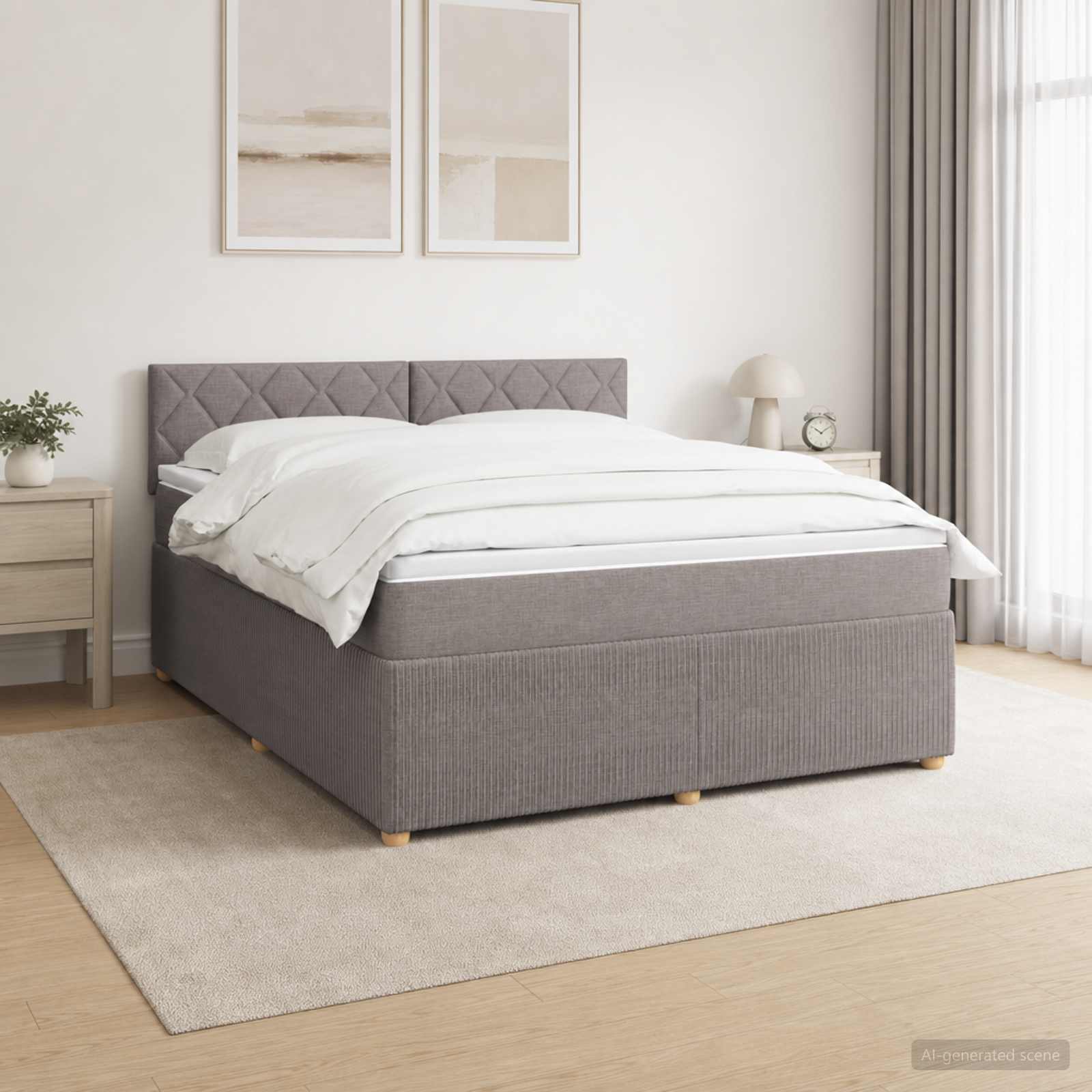 Postelja boxspring z vzmetnico Taupe 180 x 200 cm Blago