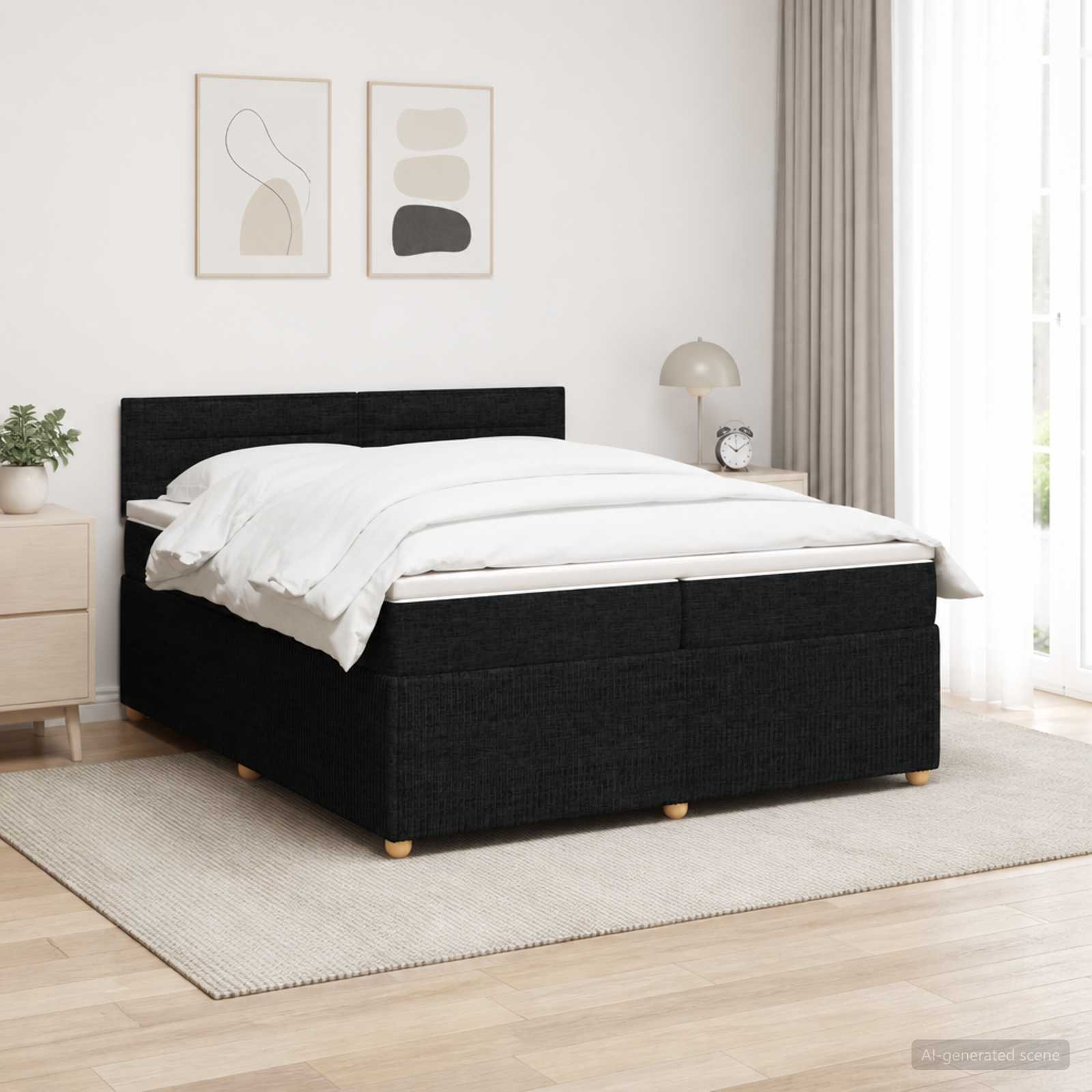 Postelja boxspring z vzmetnico Črna 200 x 200 cm Blago