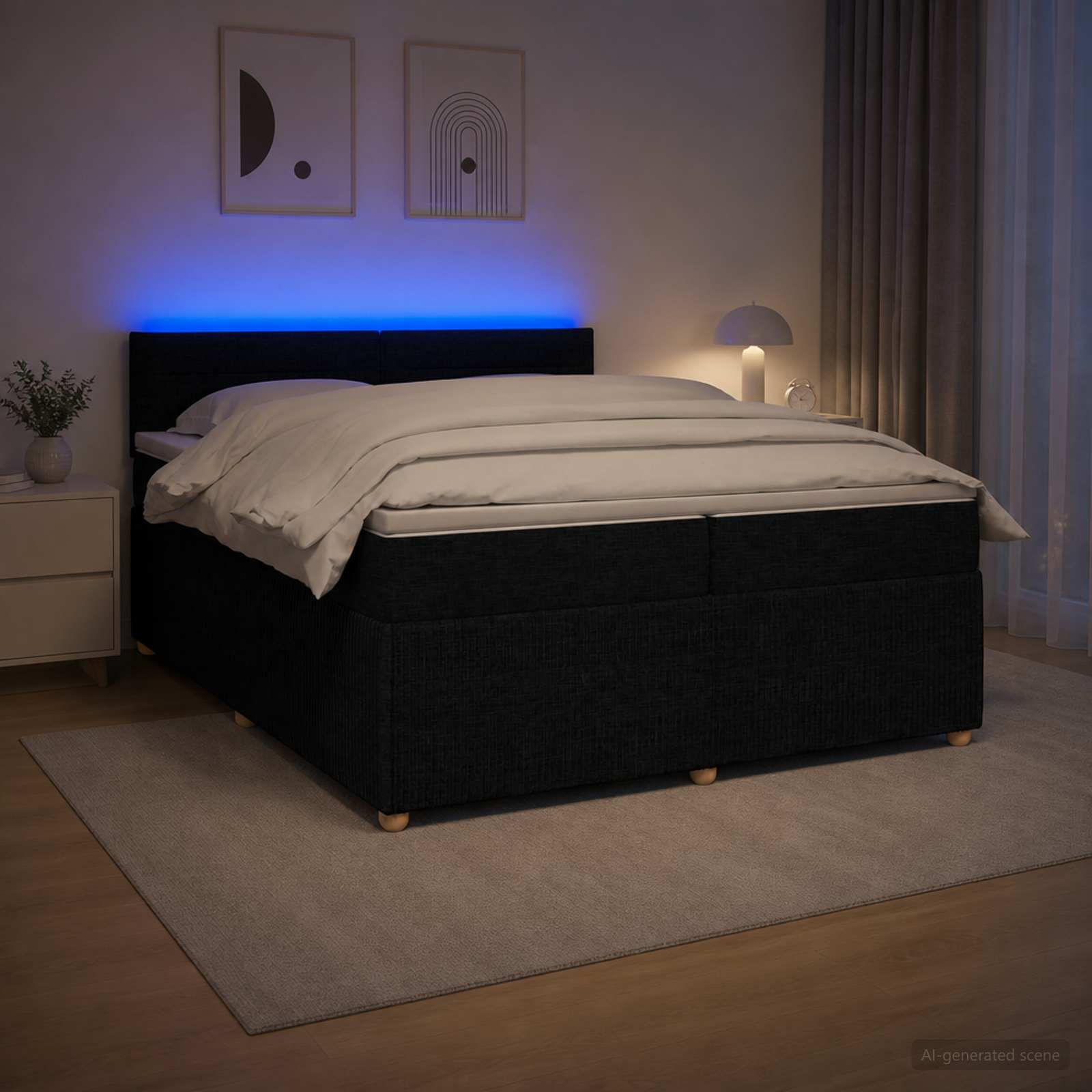 Postelja boxspring z vzmetnico Črna 200 x 200 cm Blago