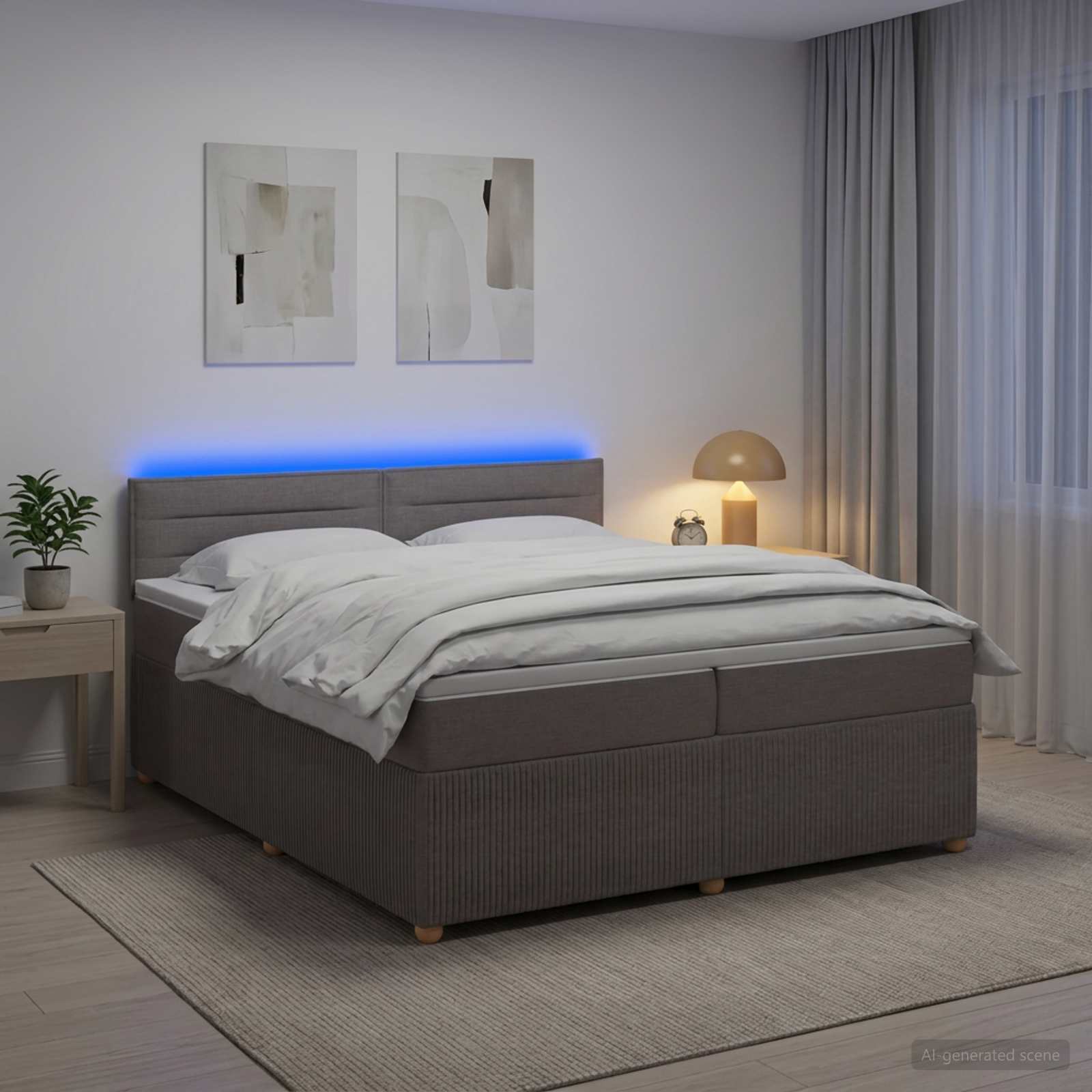 vidaXL Boxspringbed met matras met hoofdeinde Taupe 200 x 200 cm Stof, foto 4