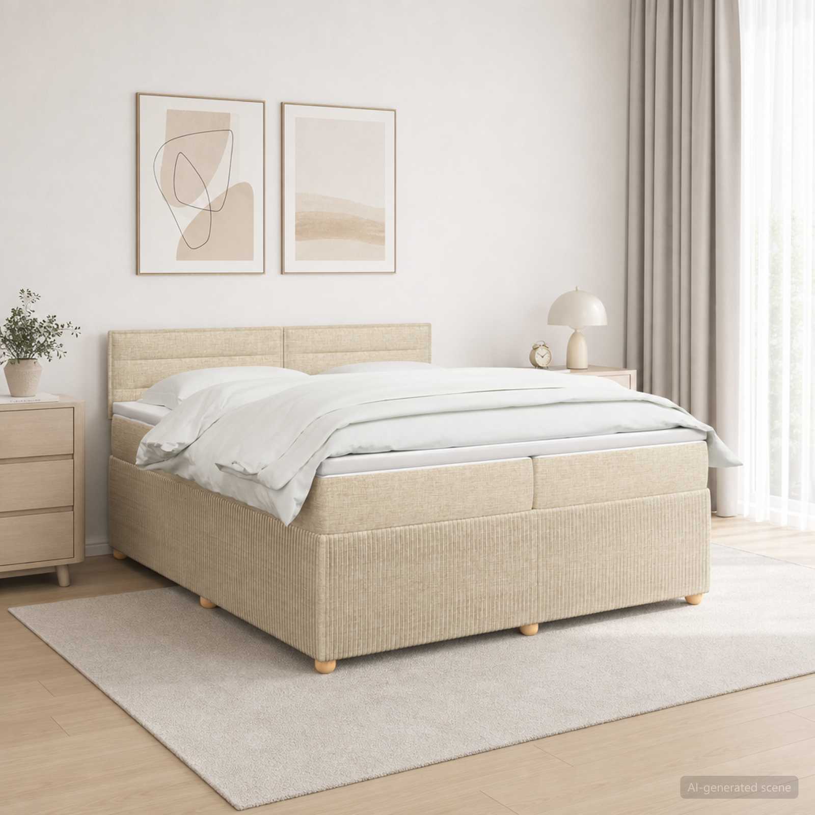 Postelja boxspring z vzmetnico Krem 200 x 200 cm Blago