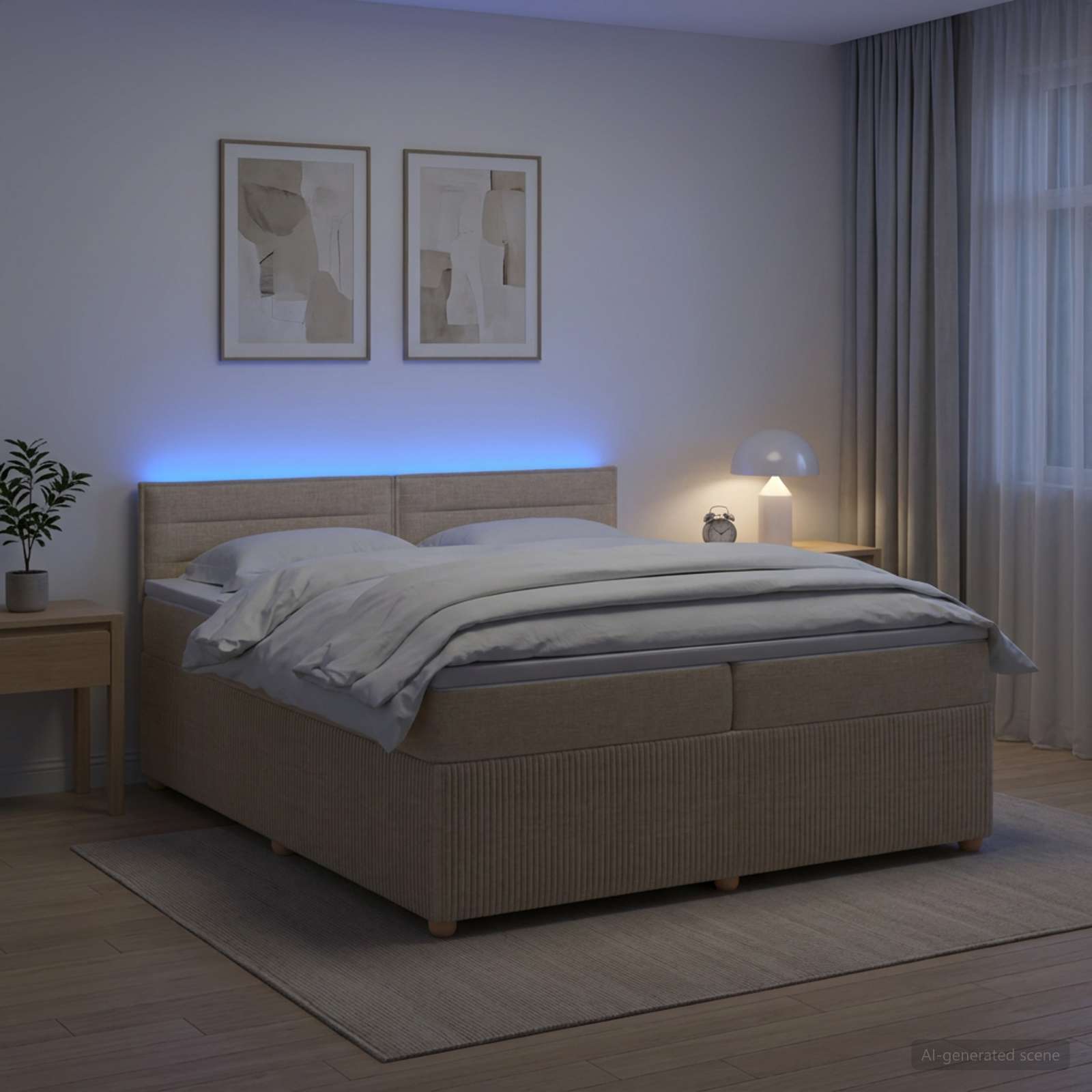 Postelja boxspring z vzmetnico Krem 200 x 200 cm Blago