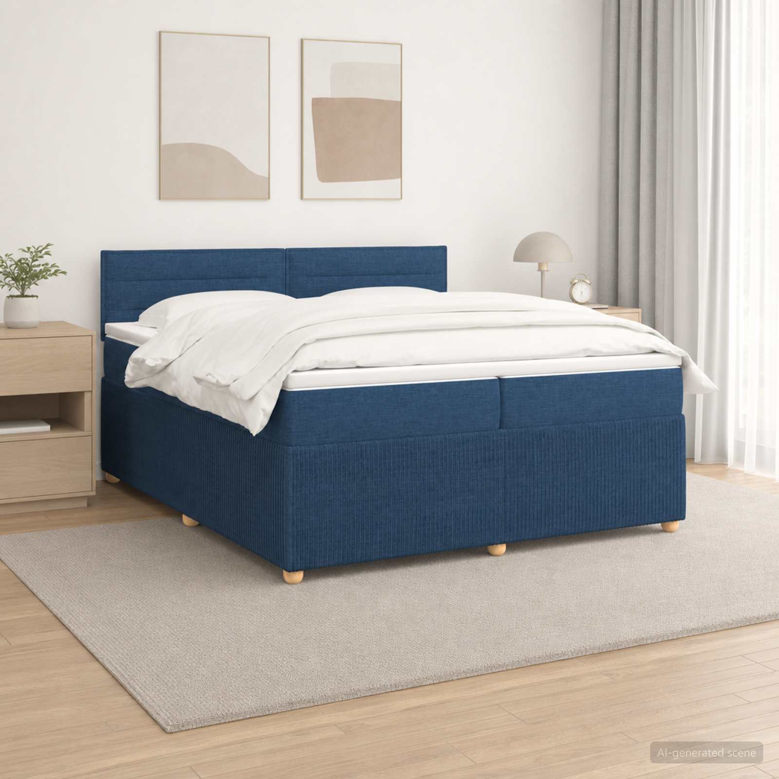 Postelja boxspring z vzmetnico Modra 200 x 200 cm Blago