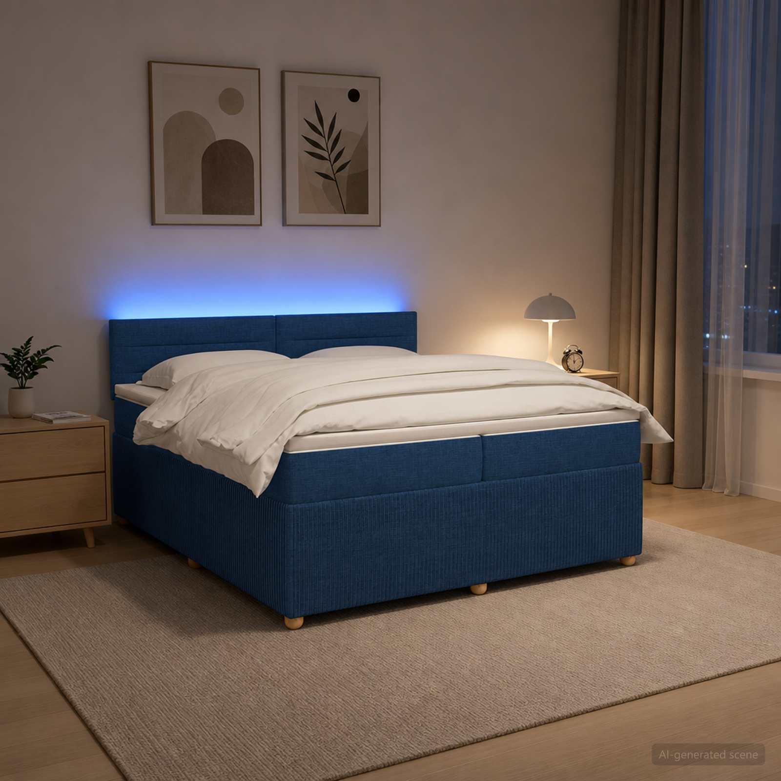 Postelja boxspring z vzmetnico Modra 200 x 200 cm Blago