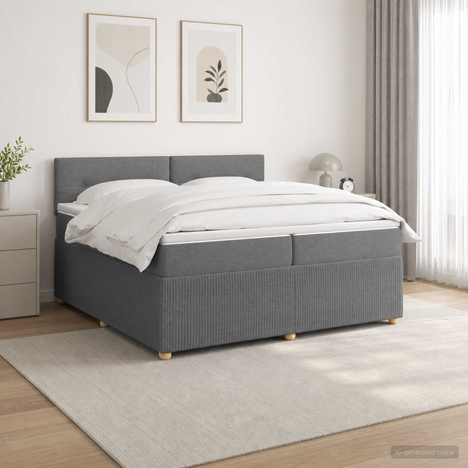 Postelja boxspring z vzmetnico Temno siva 200 x 200 cm Blago