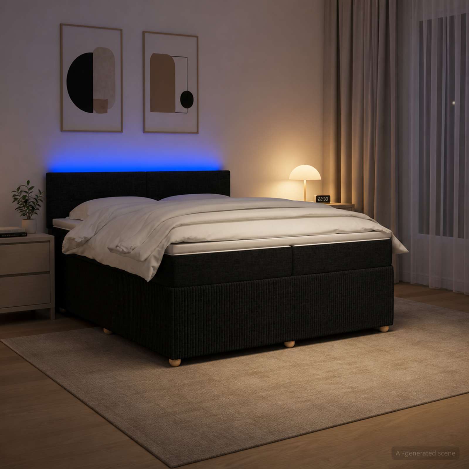 Postelja boxspring z vzmetnico Črna 200 x 200 cm Blago