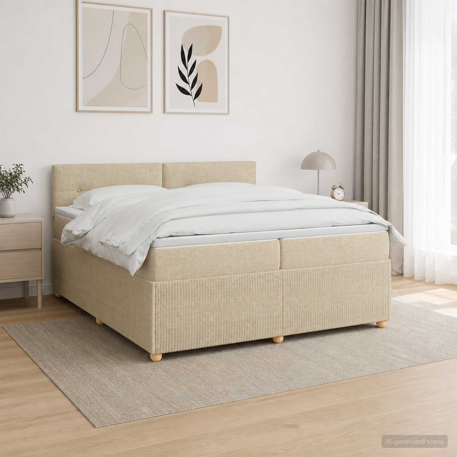Postelja boxspring z vzmetnico Krem 200 x 200 cm Blago