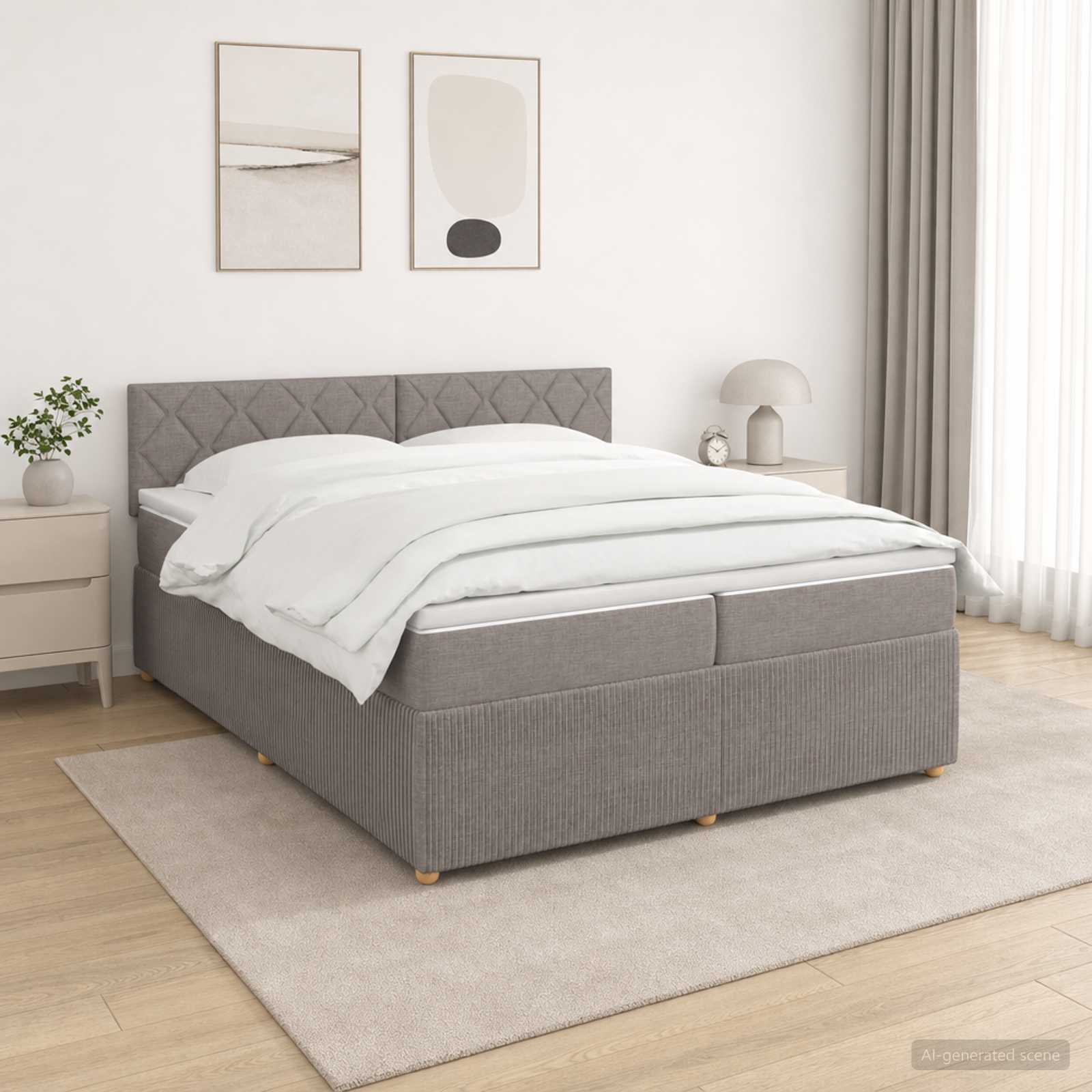 Postelja boxspring z vzmetnico Taupe 200 x 200 cm Blago