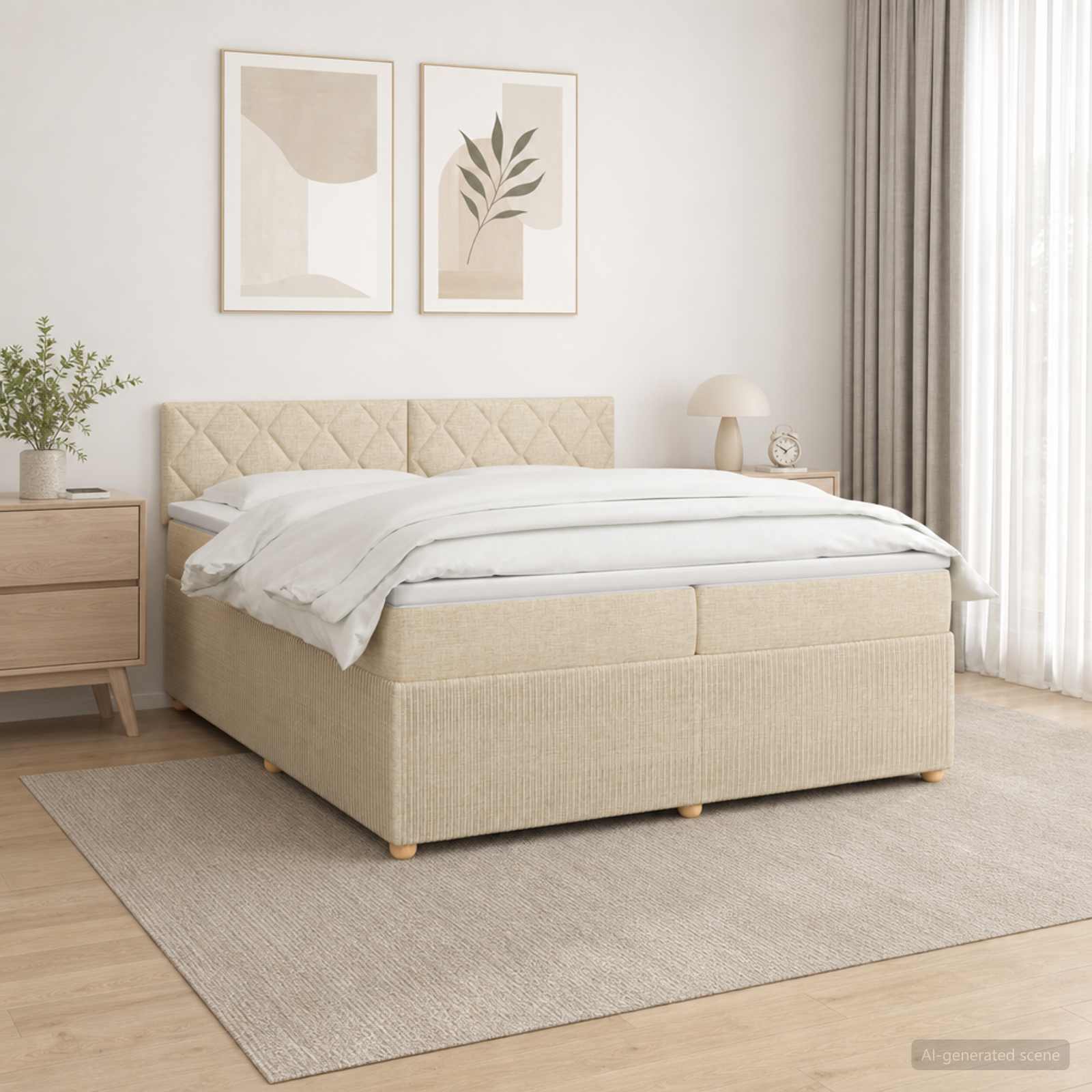 Postelja boxspring z vzmetnico Krem 200 x 200 cm Blago