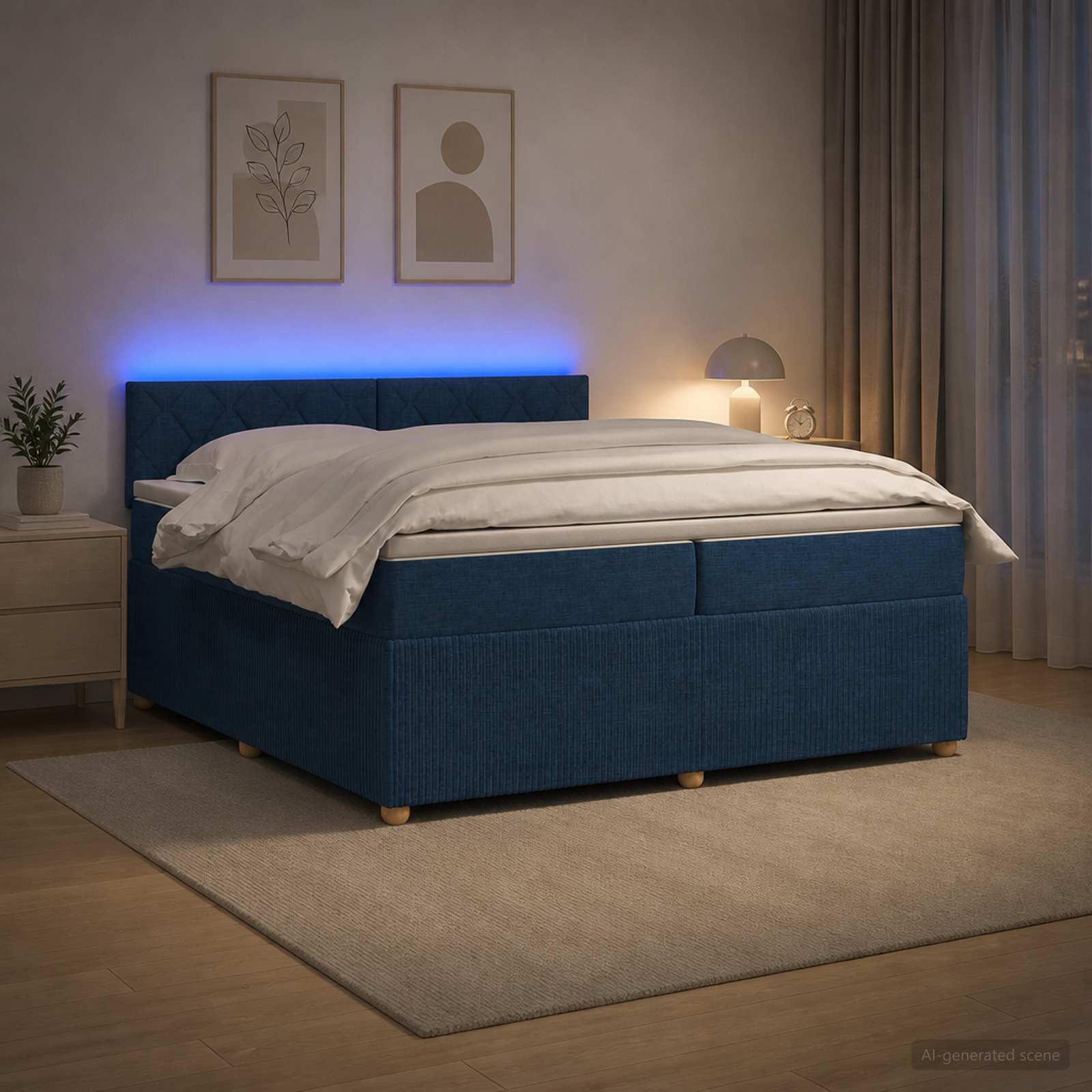 Postelja boxspring z vzmetnico Modra 200 x 200 cm Blago