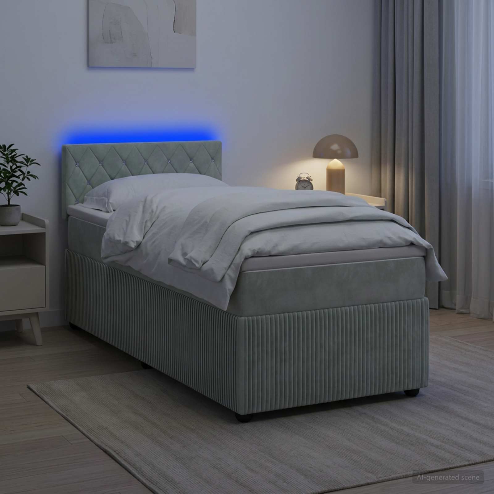 Легло с пружина и матрак с LED Светлосиво 90 x 190 cm Кадифе