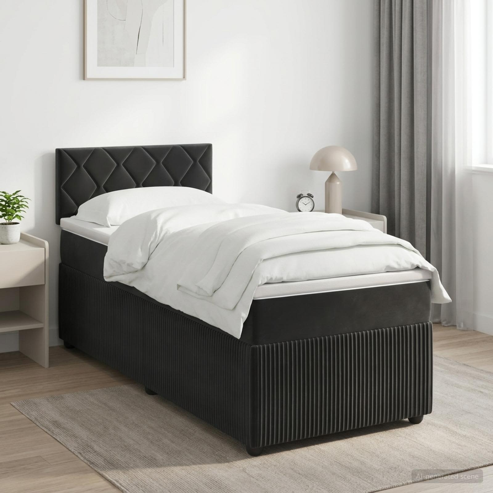 Boksmadras seng med topmadras og justerbar hovedgavl 80 x 200 cm sort fløjl