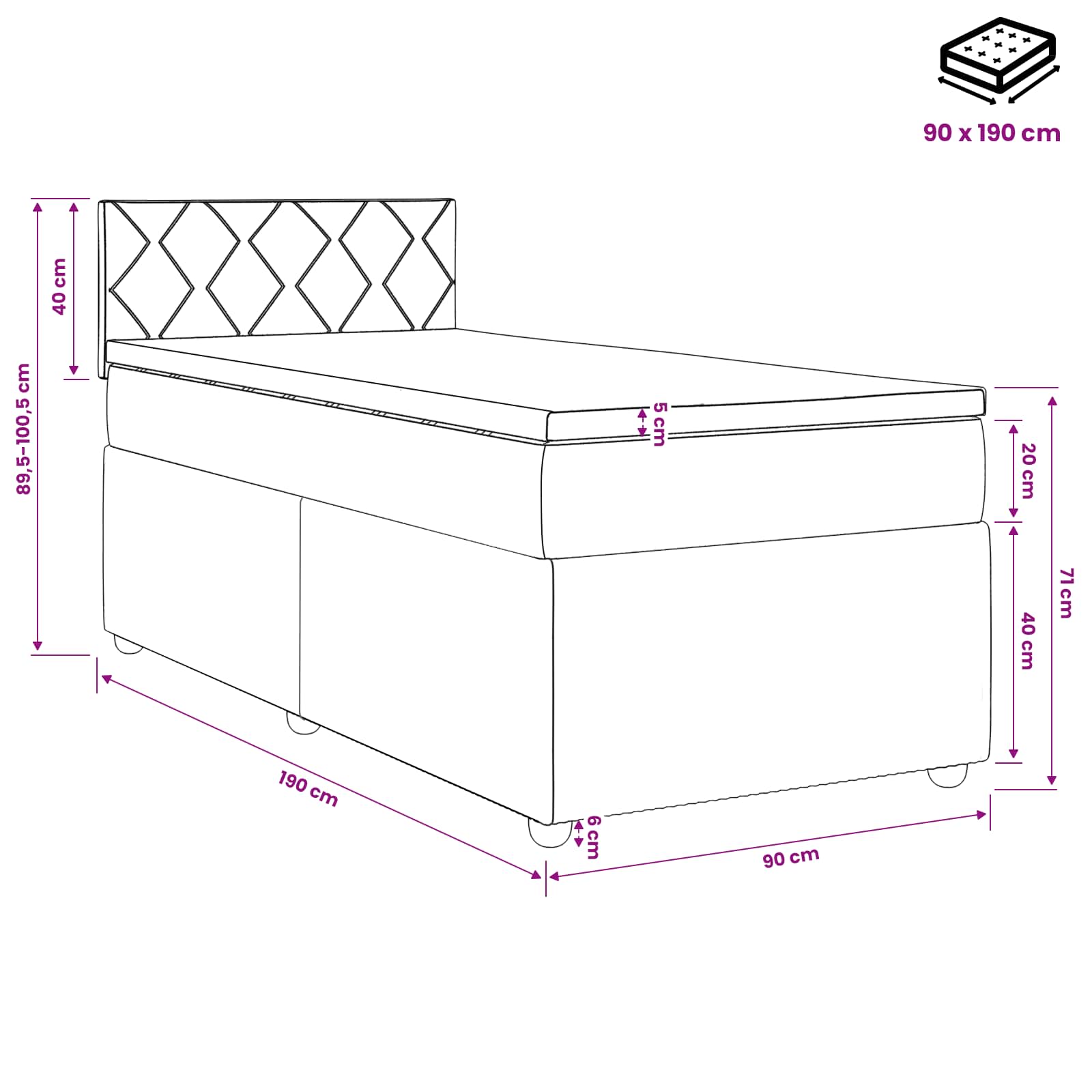 Postelja boxspring z vzmetnico Temno zelena 90 x 190 cm Žamet