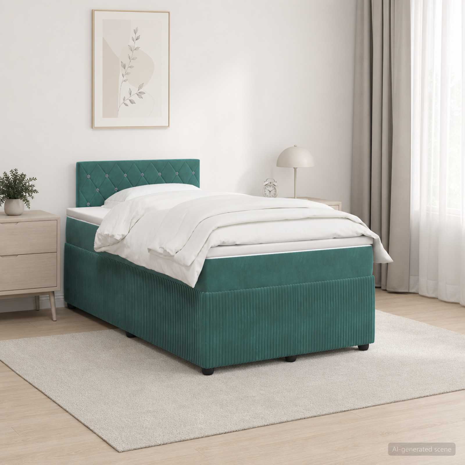 Postelja boxspring z vzmetnico Temno zelena 120 x 200 cm Žamet