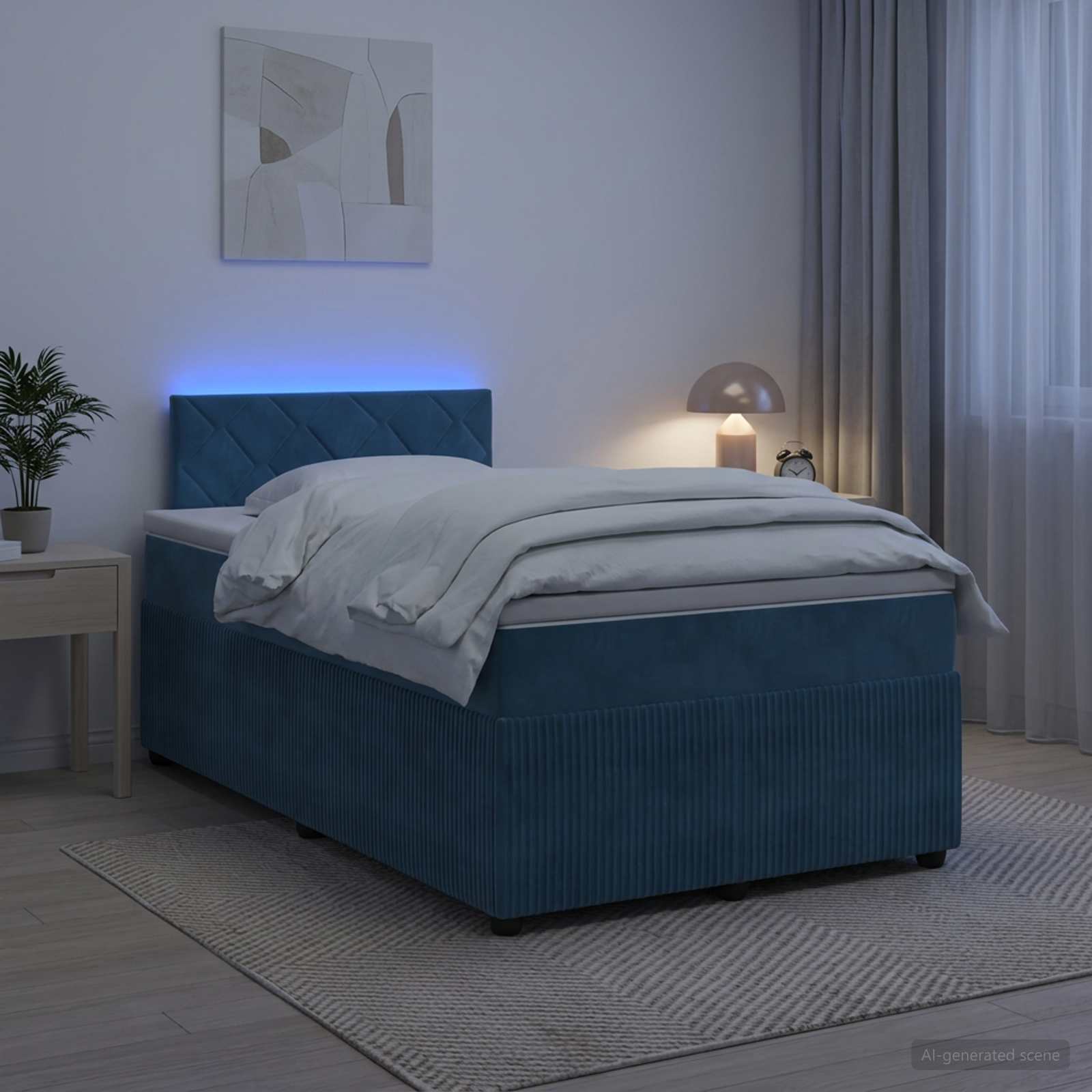 Postelja boxspring z vzmetnico Modra 120 x 190 cm Žamet