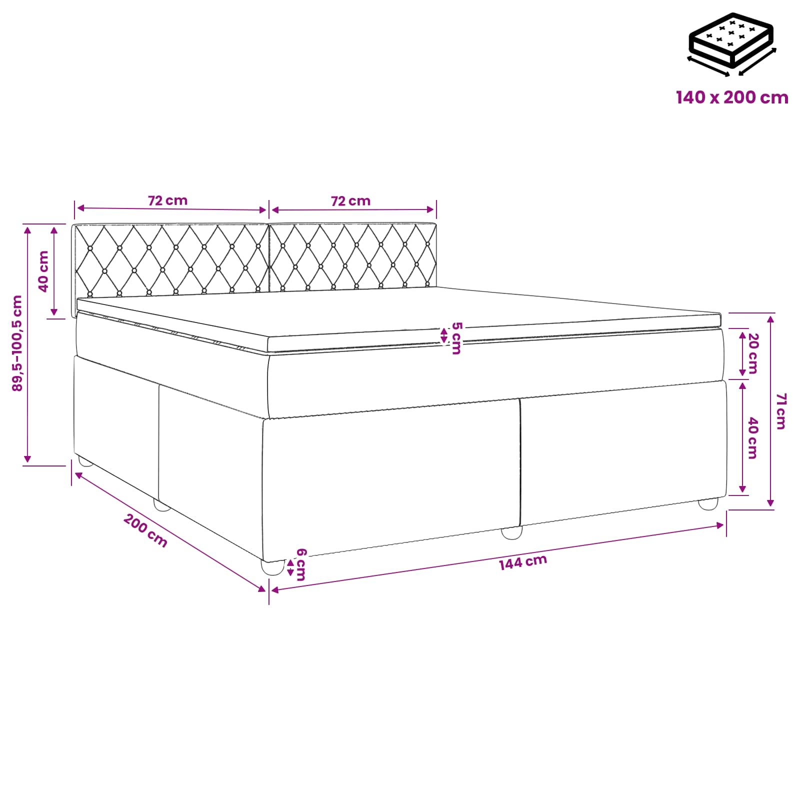 Postelja boxspring z vzmetnico Modra 140 x 200 cm Žamet