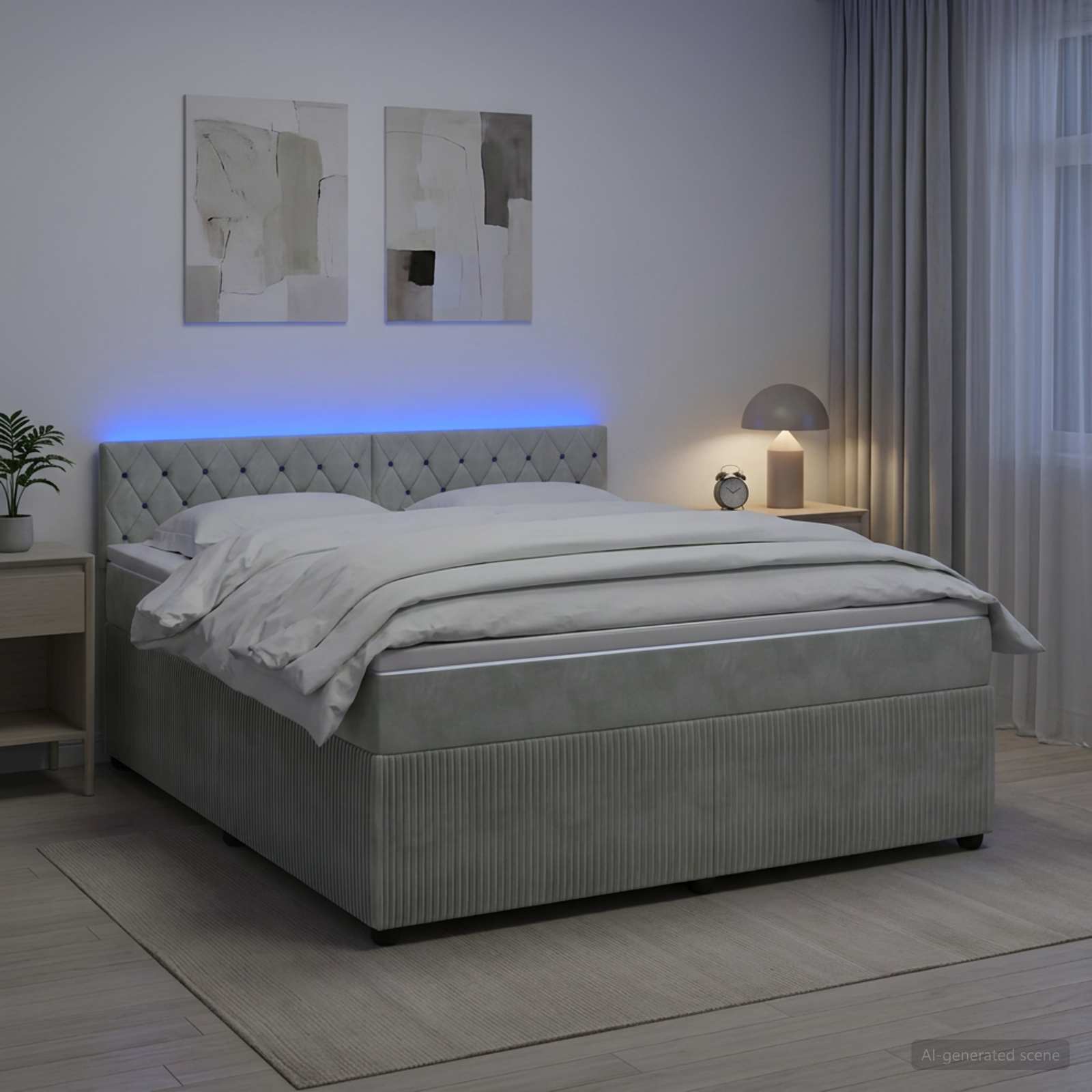 Континентално легло с матрак Светлосиво 180 x 200 cm Кадифе