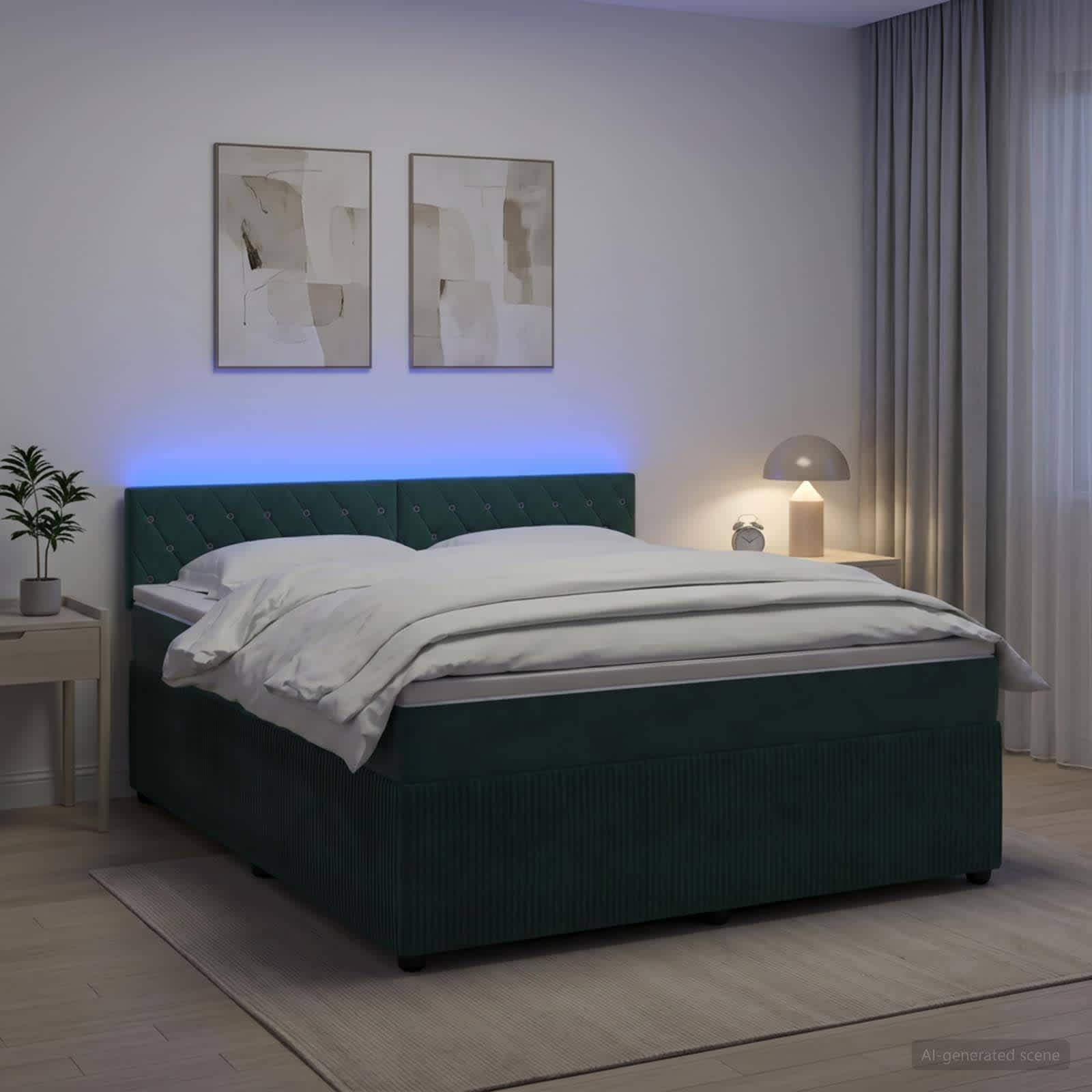 Континентално легло с матрак Тъмнозелено 180 x 200 cm Кадифе