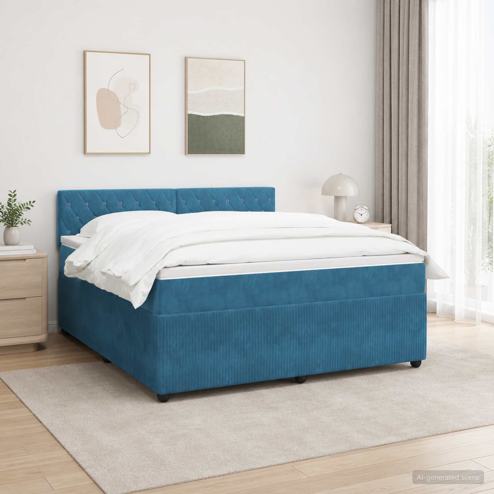 Postelja boxspring z vzmetnico Modra 160 x 200 cm Žamet