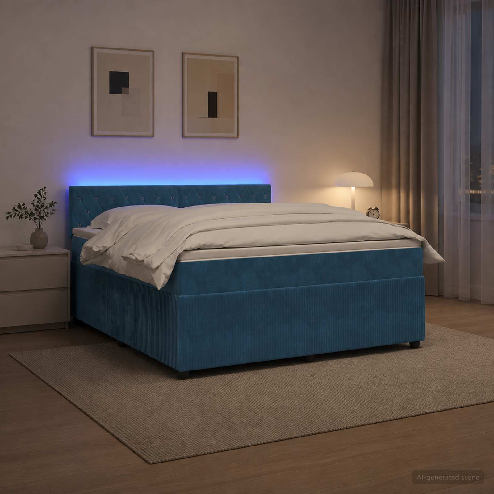 Континентално легло с матрак Синьо 160 x 200 cm Кадифе