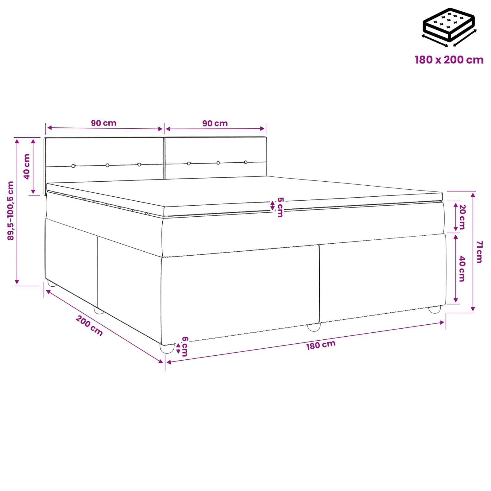 Postelja boxspring z vzmetnico Temno siva 180 x 200 cm Žamet