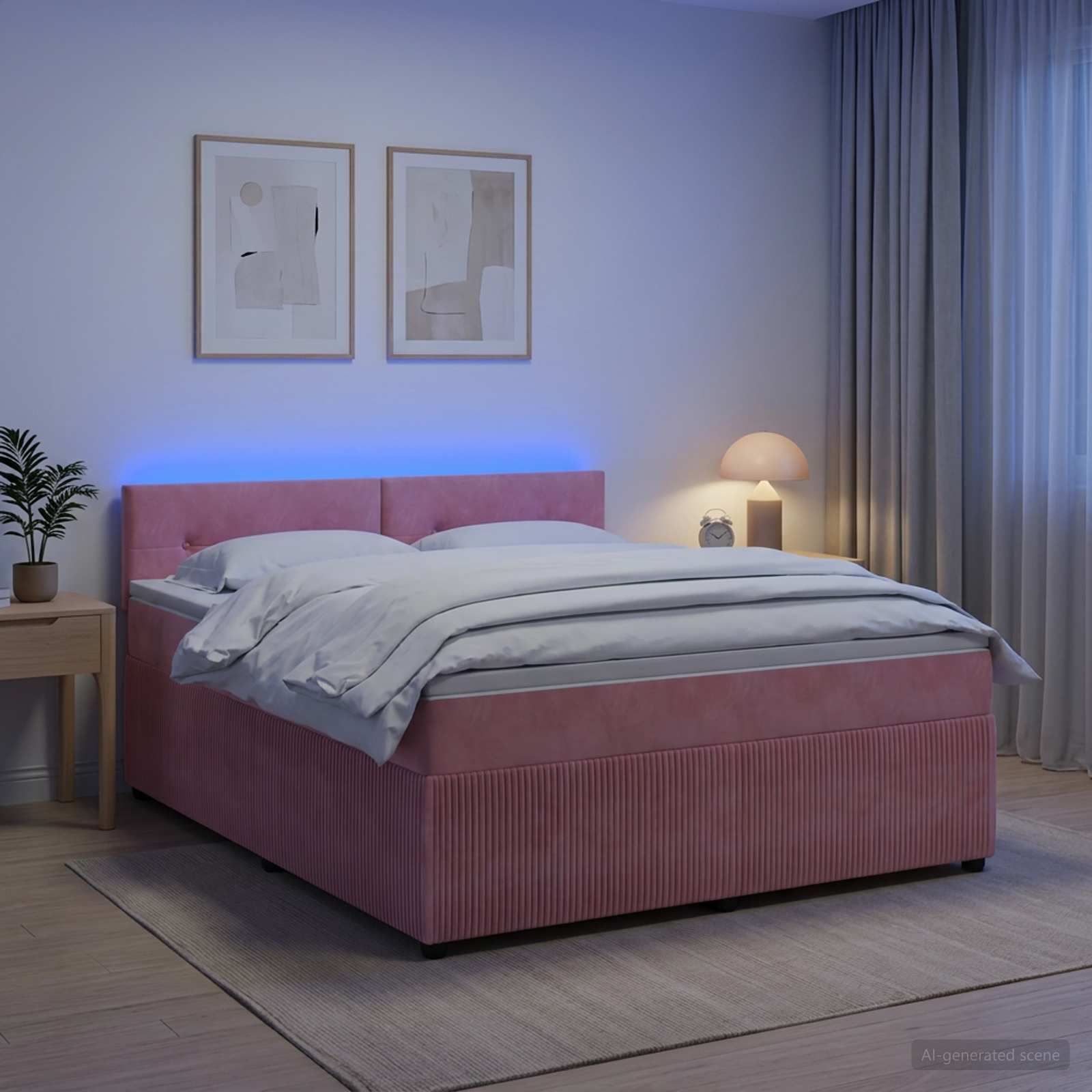 Континентално легло с матрак Розово 140 x 190 cm Кадифе