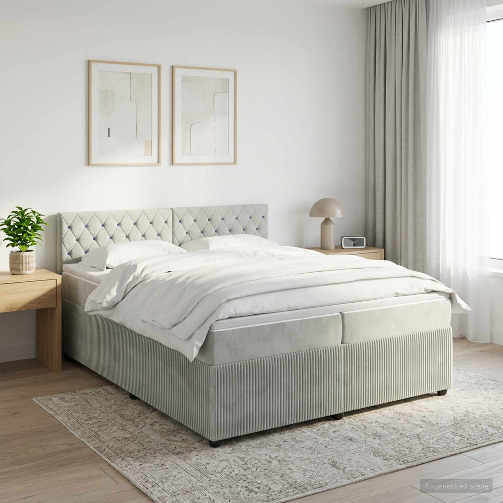 Postelja boxspring z vzmetnico Svetlo siva 200 x 200 cm Žamet