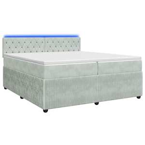 vidaXL Vedruvoodi madratsiga LED-ribadega Helehall 200 x 200 cm Samet