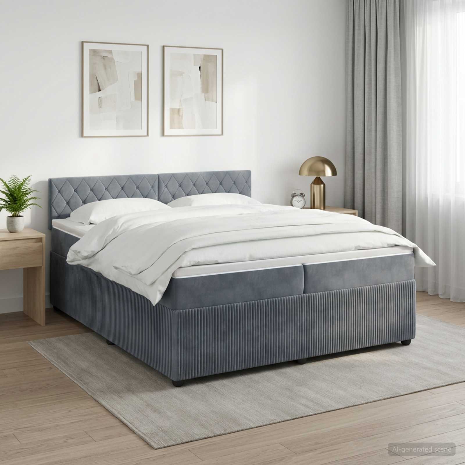 Postelja boxspring z vzmetnico Temno siva 200 x 200 cm Žamet